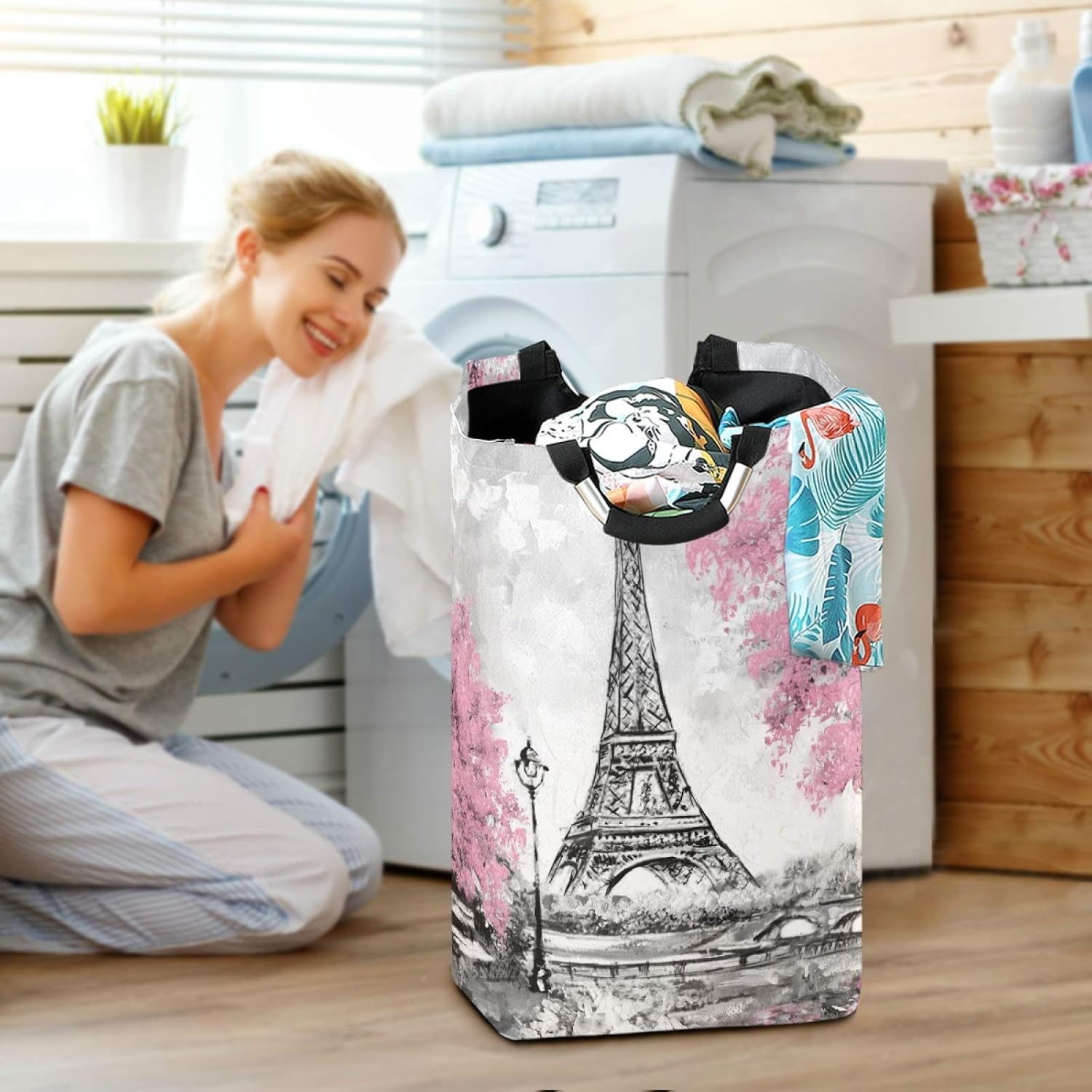 Xigua Pink Paris Tower Laundry Hamper