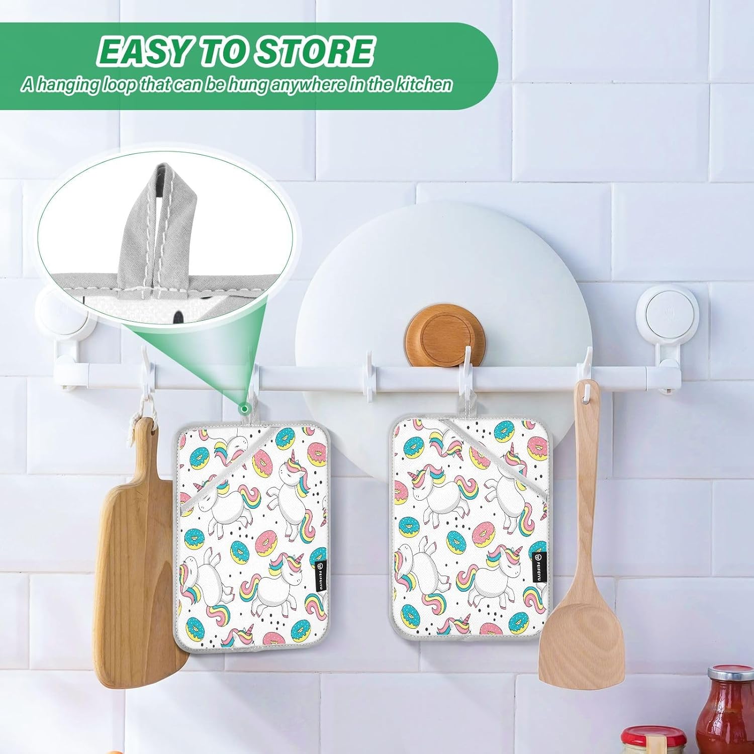 Cute Cartoon Unicorns 2-Pack Heat-Resistant Potholders