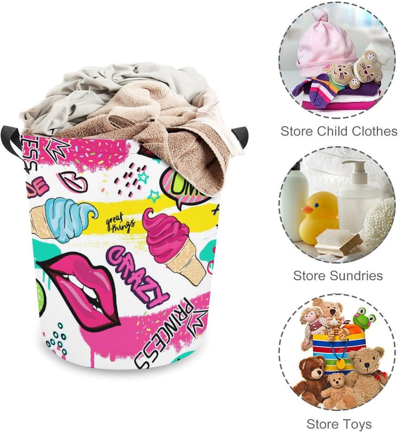 Cute Sticker Ice Cream Laundry Hamper