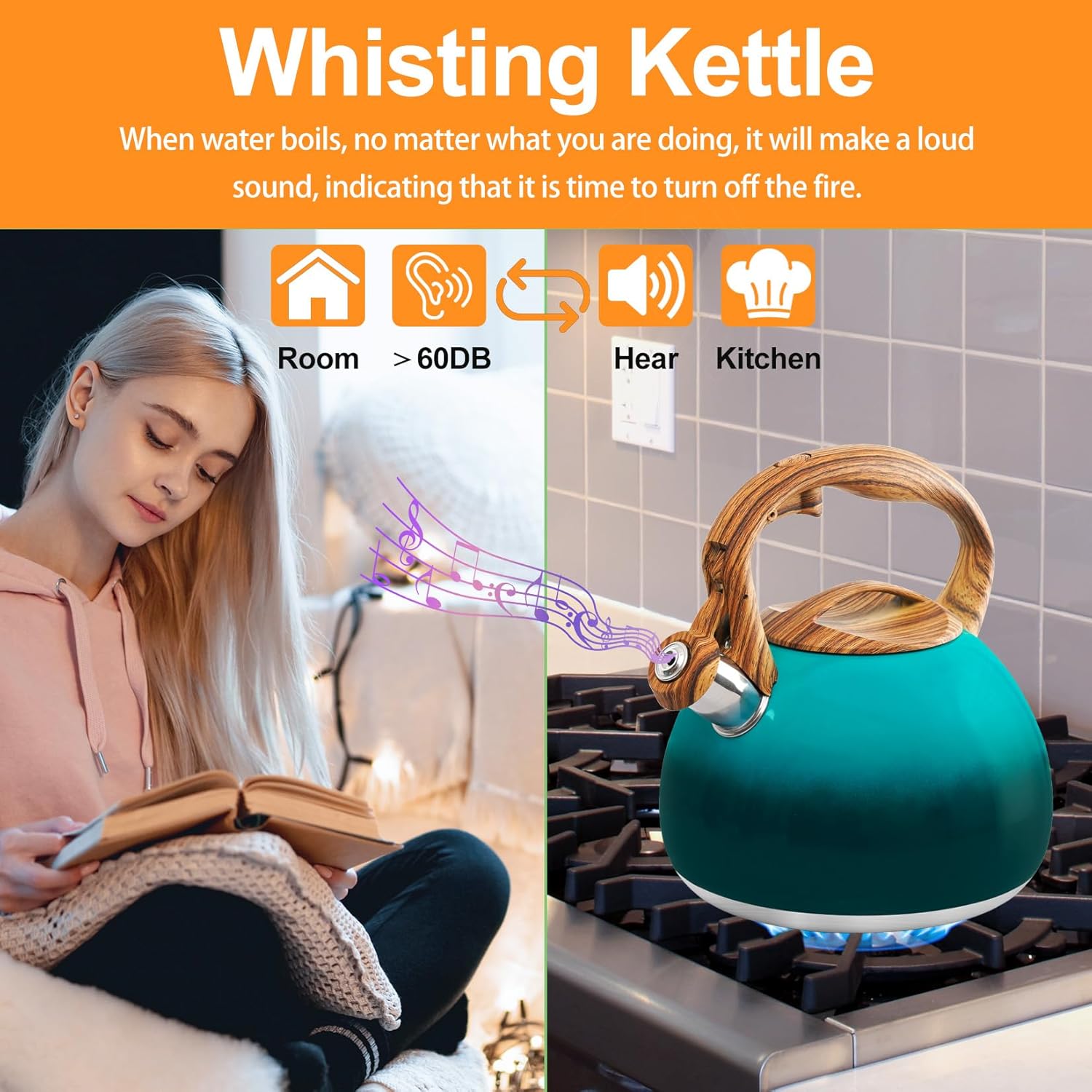 JEASOM Stainless Steel Tea Kettle Ergonomic Design Boiling Water