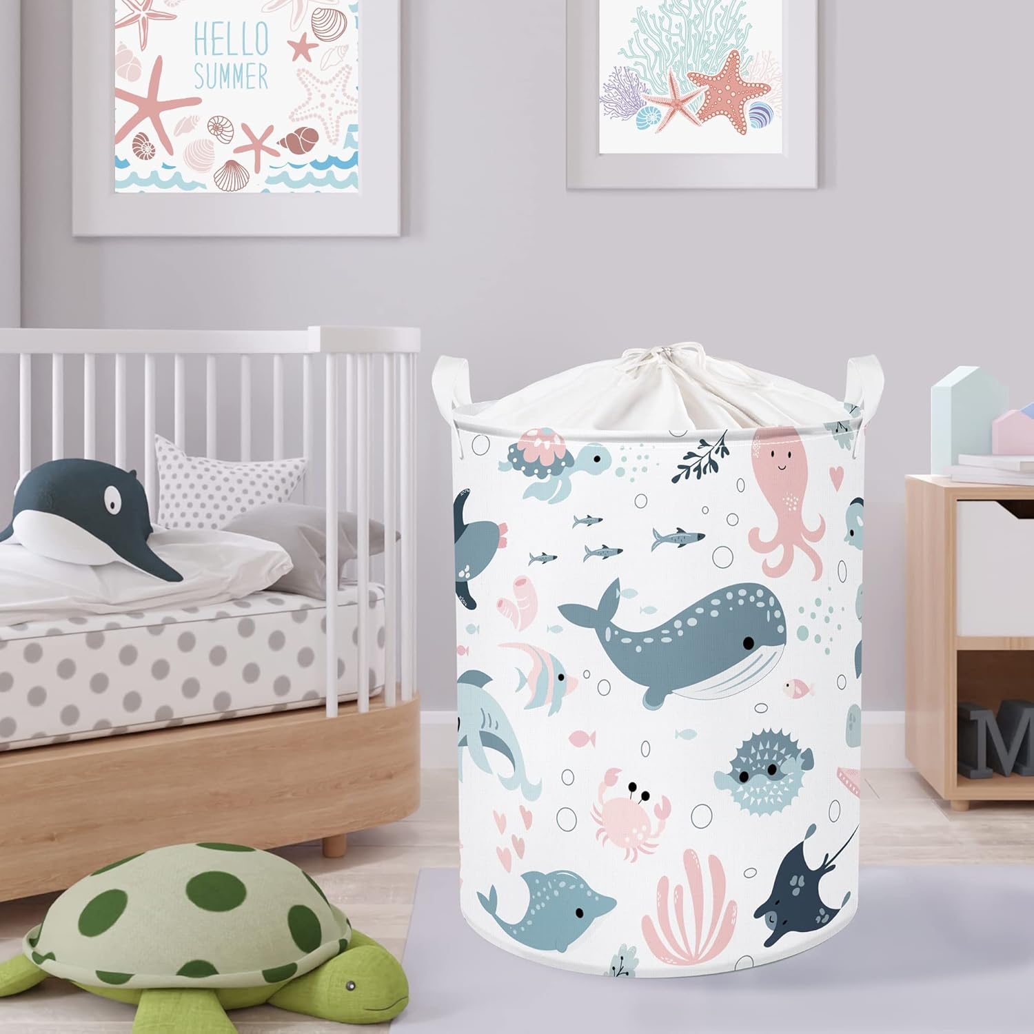Clastyle Marine Animal Laundry Basket with Lid Perfect for Kids