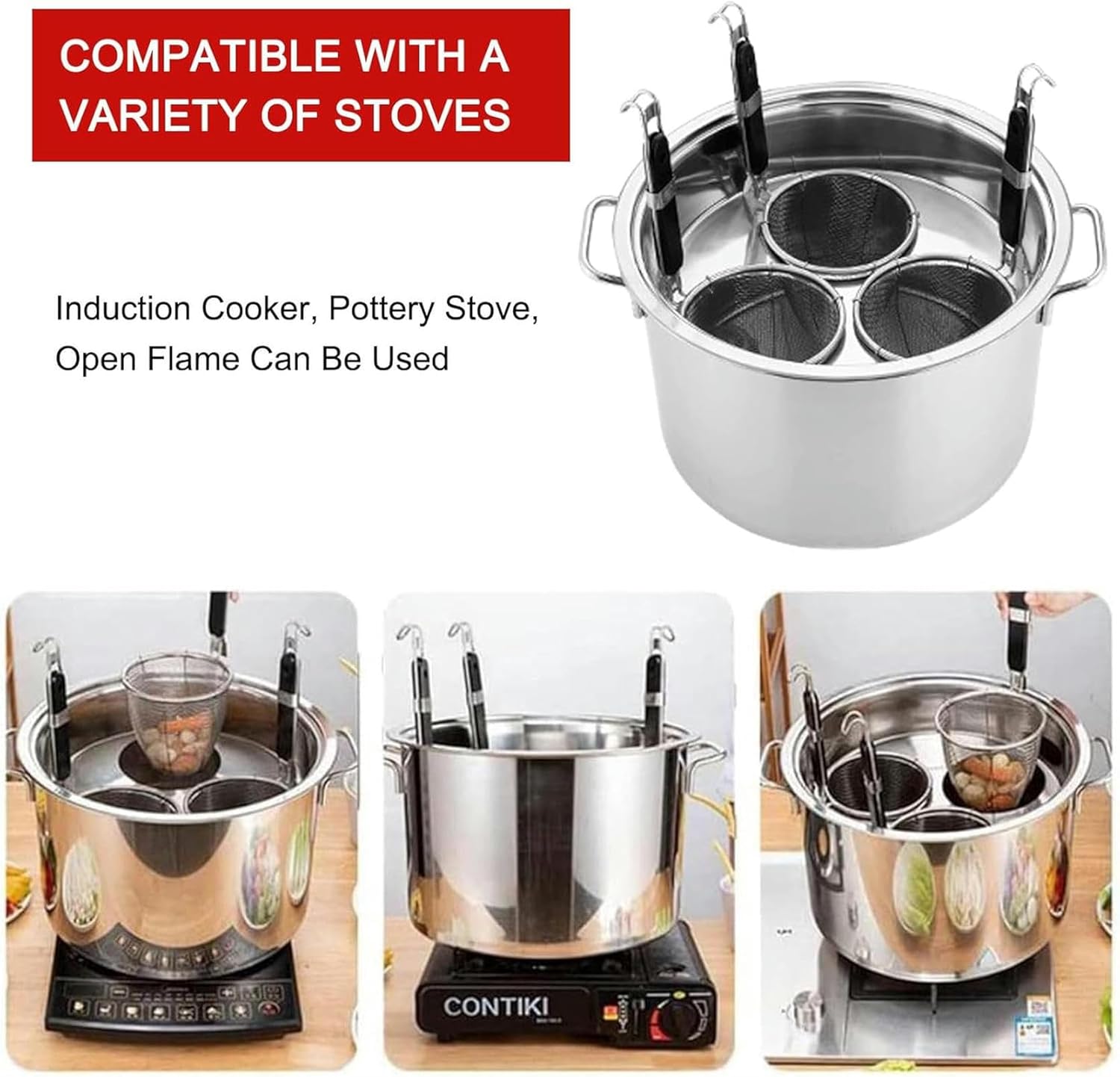 Multipurpose 5-Hole Pasta Pot with Side Strainer for Easy Cooking