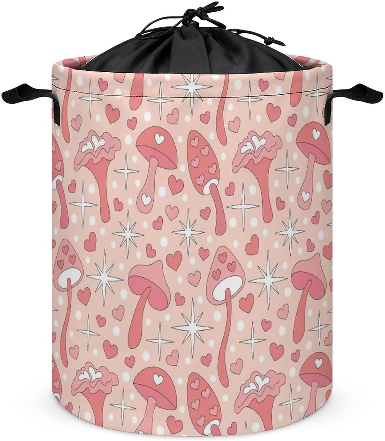 MEIKKO Vintage Pink Mushroom Laundry Basket - Retro Design Waterproof Collapsible Storage Solutions