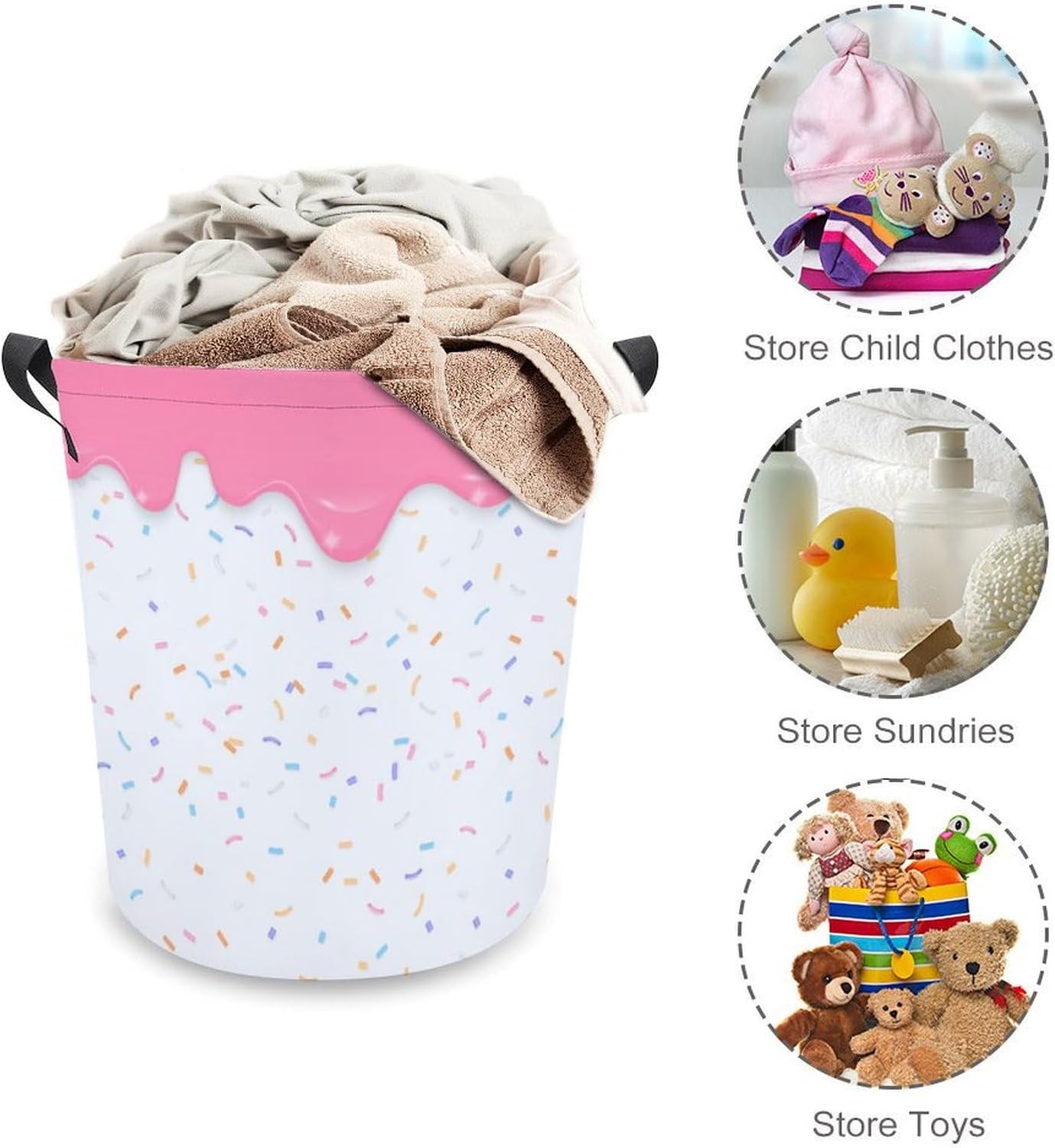 Pink Dripping Liquid Laundry Hamper Donut Basket for Dorms Bedroom Bathroom