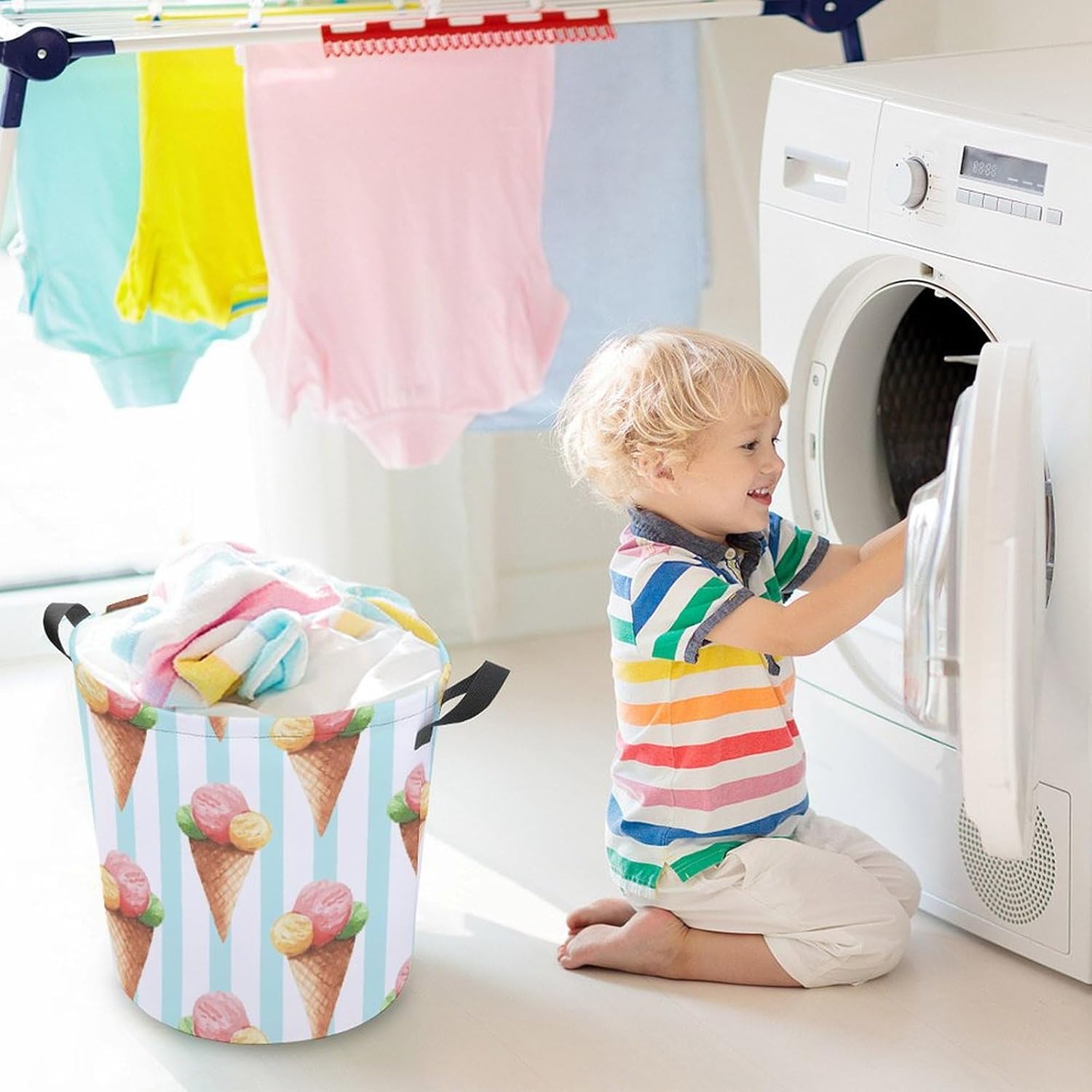 MEIKKO Cute Ice Cream Laundry Hamper - _waterproof Organizer for Dimensional-storage