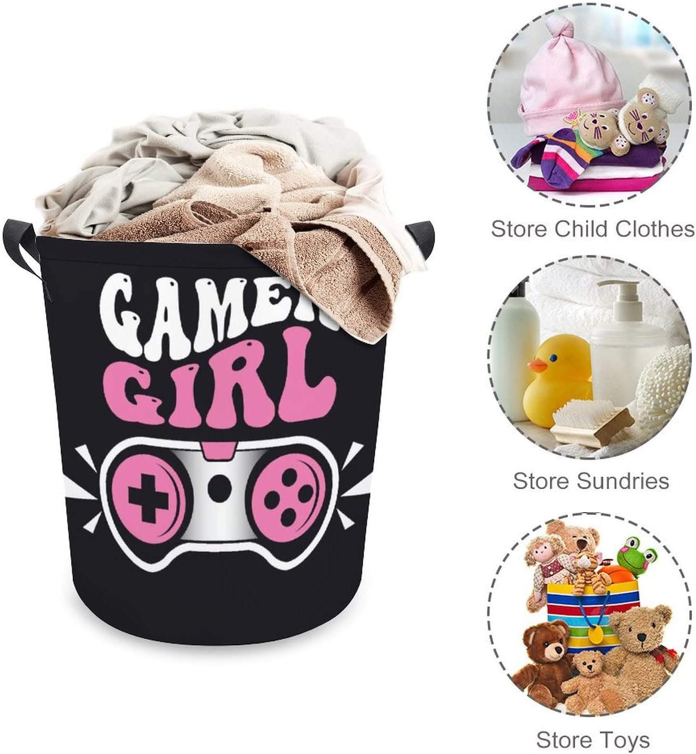 Gaming Pink Controller Large Laundry Hamper Basket
