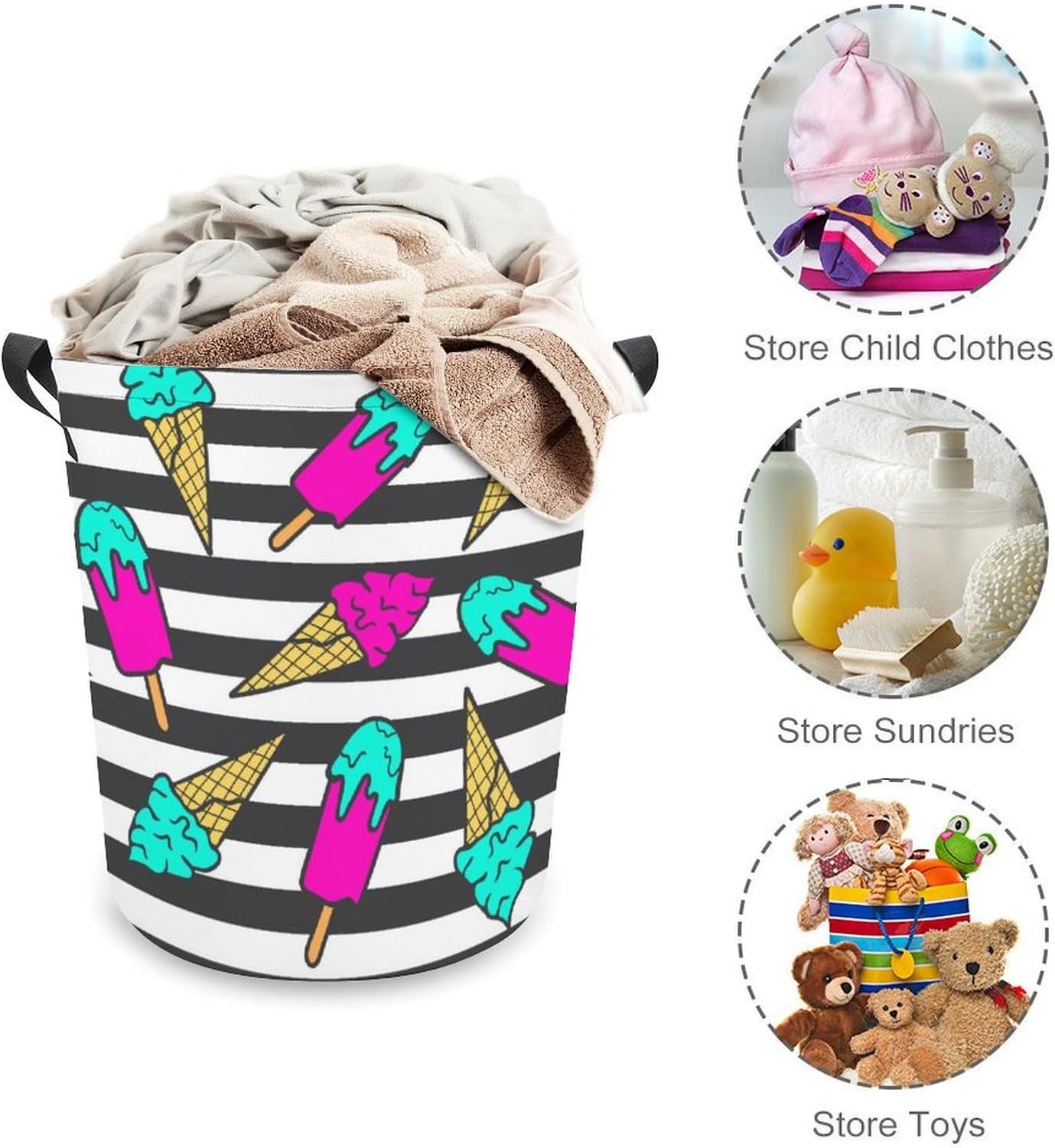 MEIKKO Colorful Ice Cream Summer Laundry Hamper