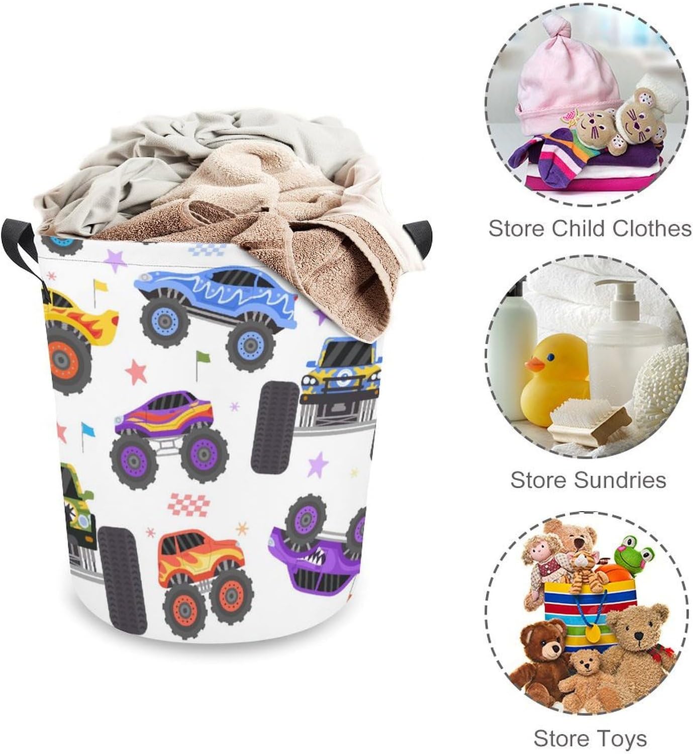 Cartoon Monster Trucks Water resistant Laundry Hamper