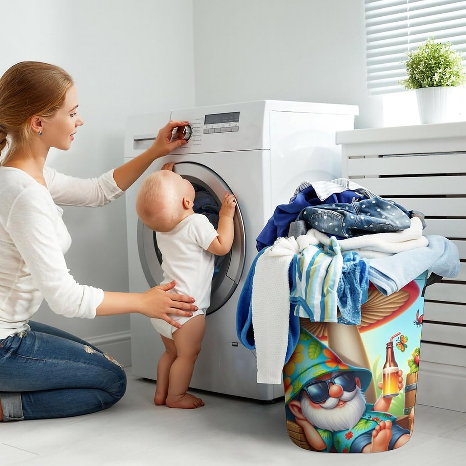 Full-Load Capacity Collapsible Laundry Hamper with Cartoon Gnome Design