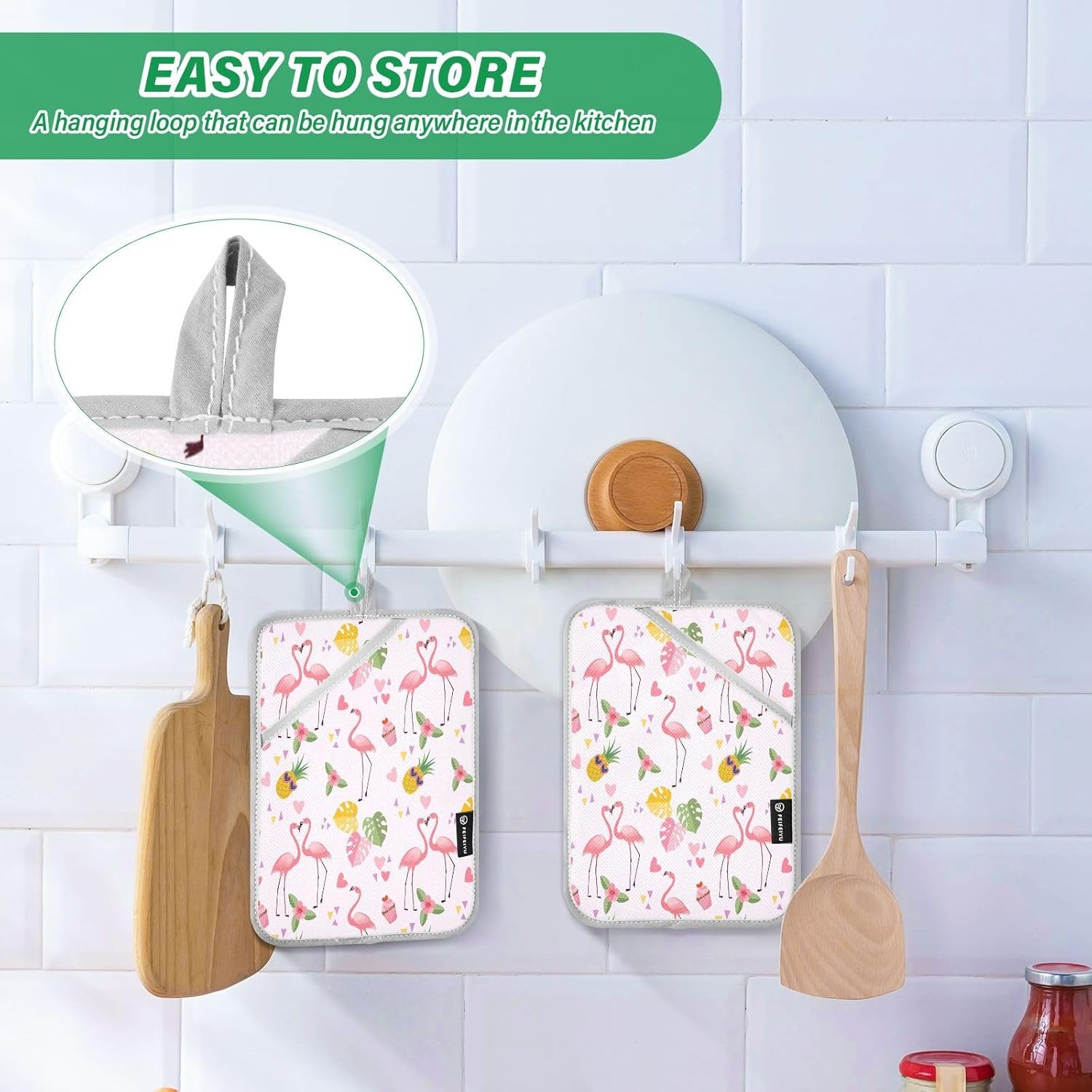 Cute Flamingo 2-Piece Heat Resistant Potholders with Heart Shape