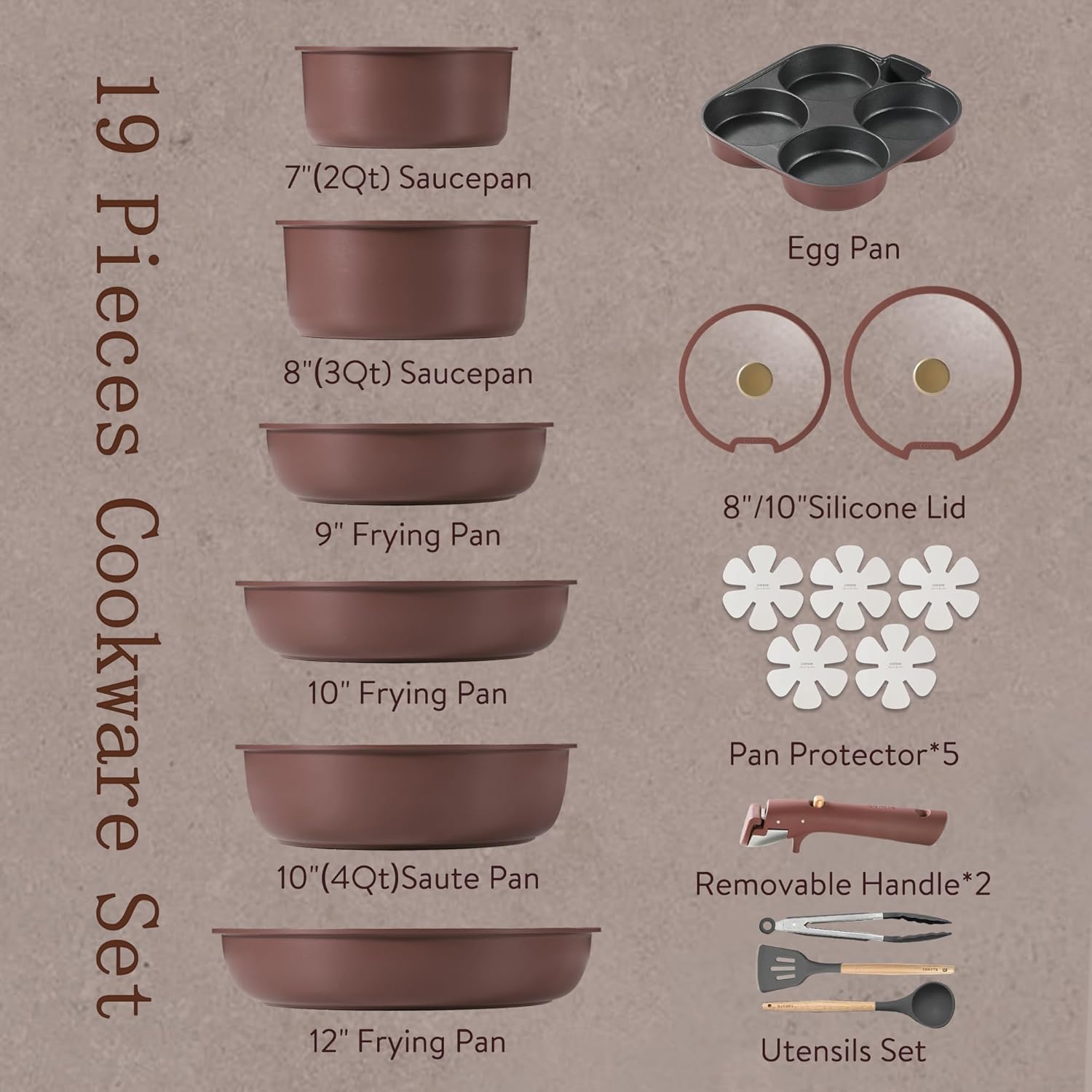 Sturdy Non-Stick Cookware Set for Easy Storage Use
