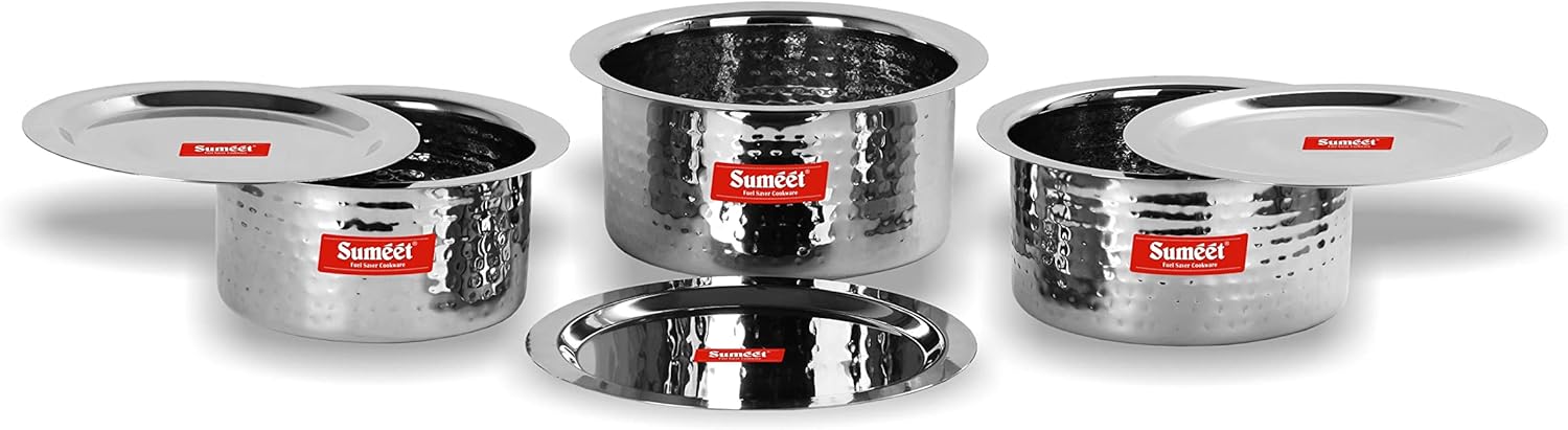 Sumeet Stainless Steel Hammered Texture 3-Piece Cookware Set
