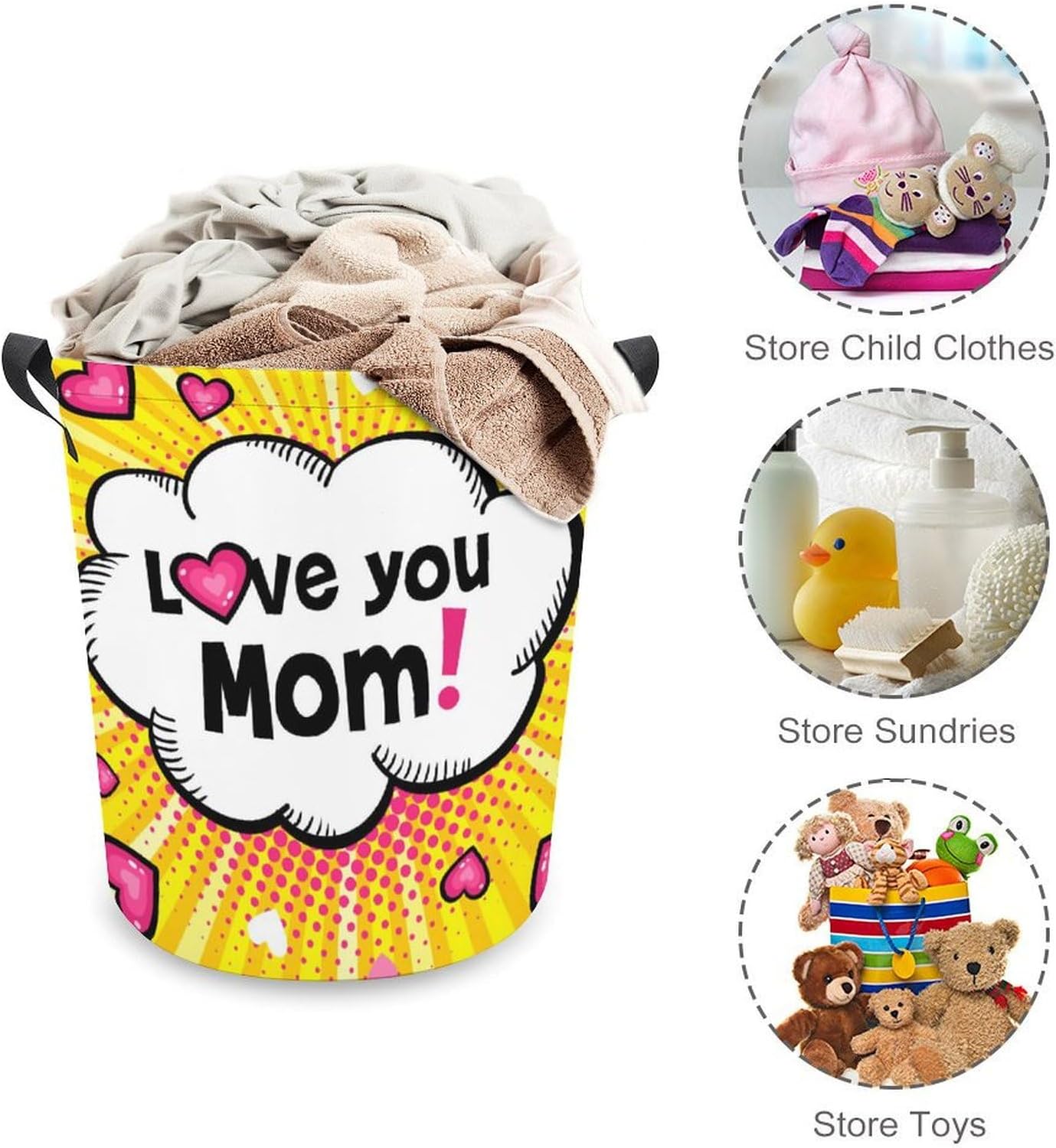 Love You Mom Collapsible Laundry Hamper Perfect for Family Storage