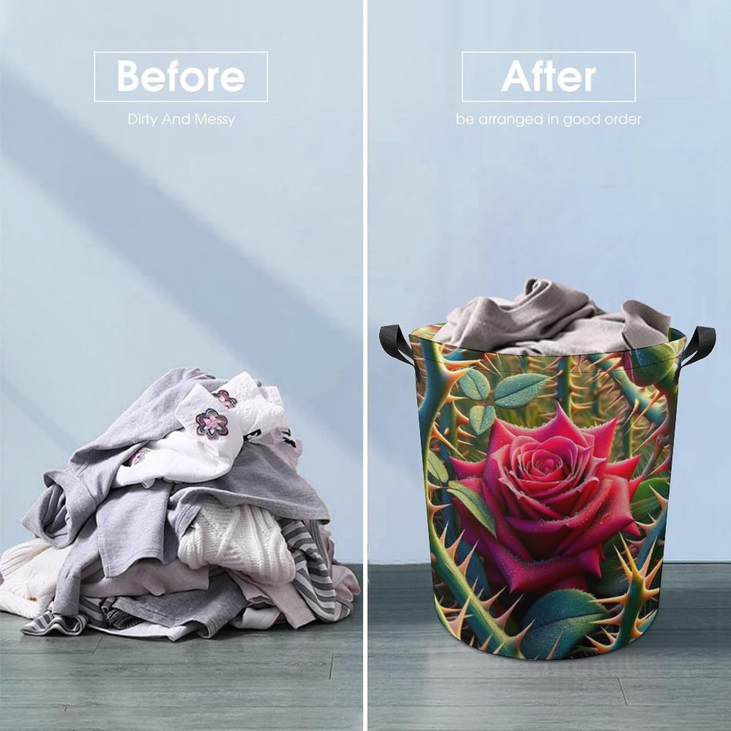 MEIKKO Rose Among Thorns Laundry Hamper Waterproof Collapsible