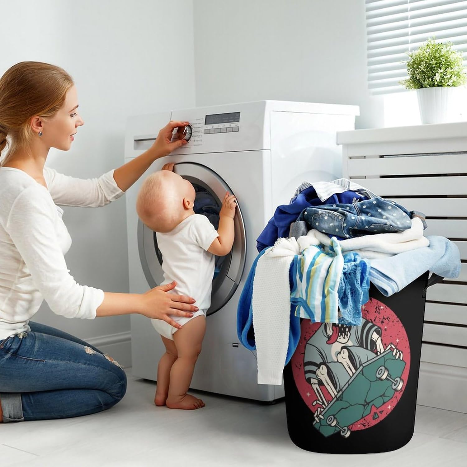 OV2925MEI skull print skateboard laundry hamper