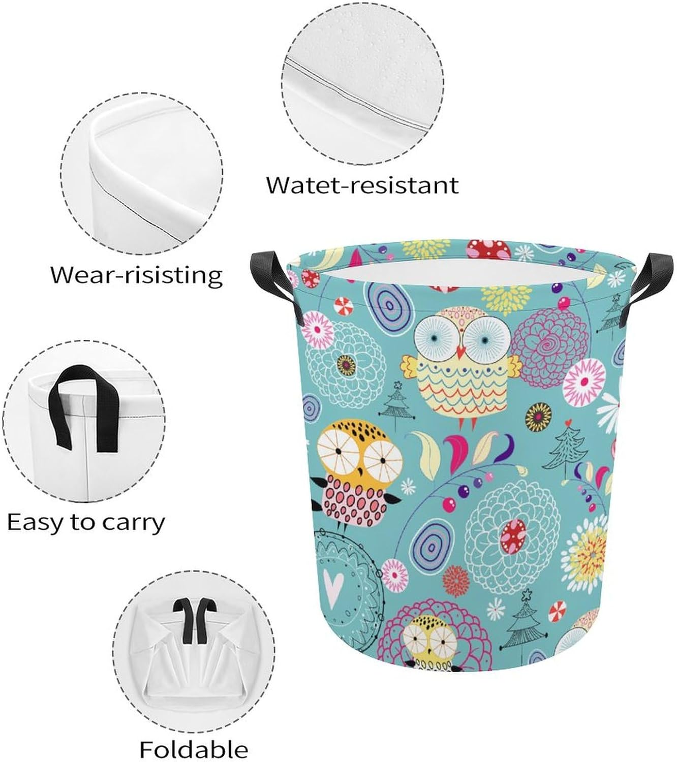 Floral Owls Folding Laundry Hamper