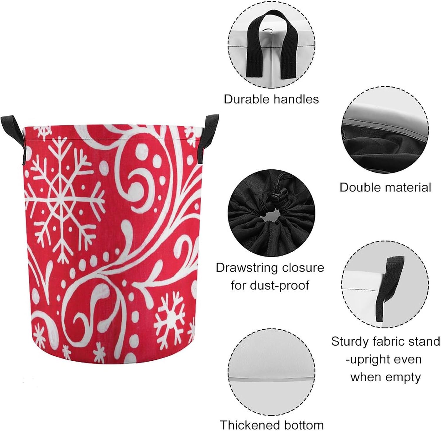 Christmas White Snowflakes Laundry Organizing Basket for Home Dorms More