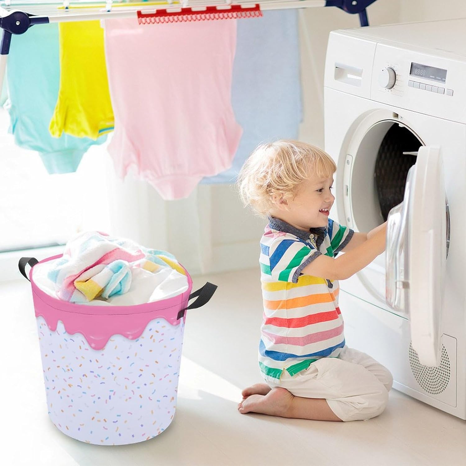 Pink Dripping Liquid Laundry Hamper Donut Basket for Dorms Bedroom Bathroom