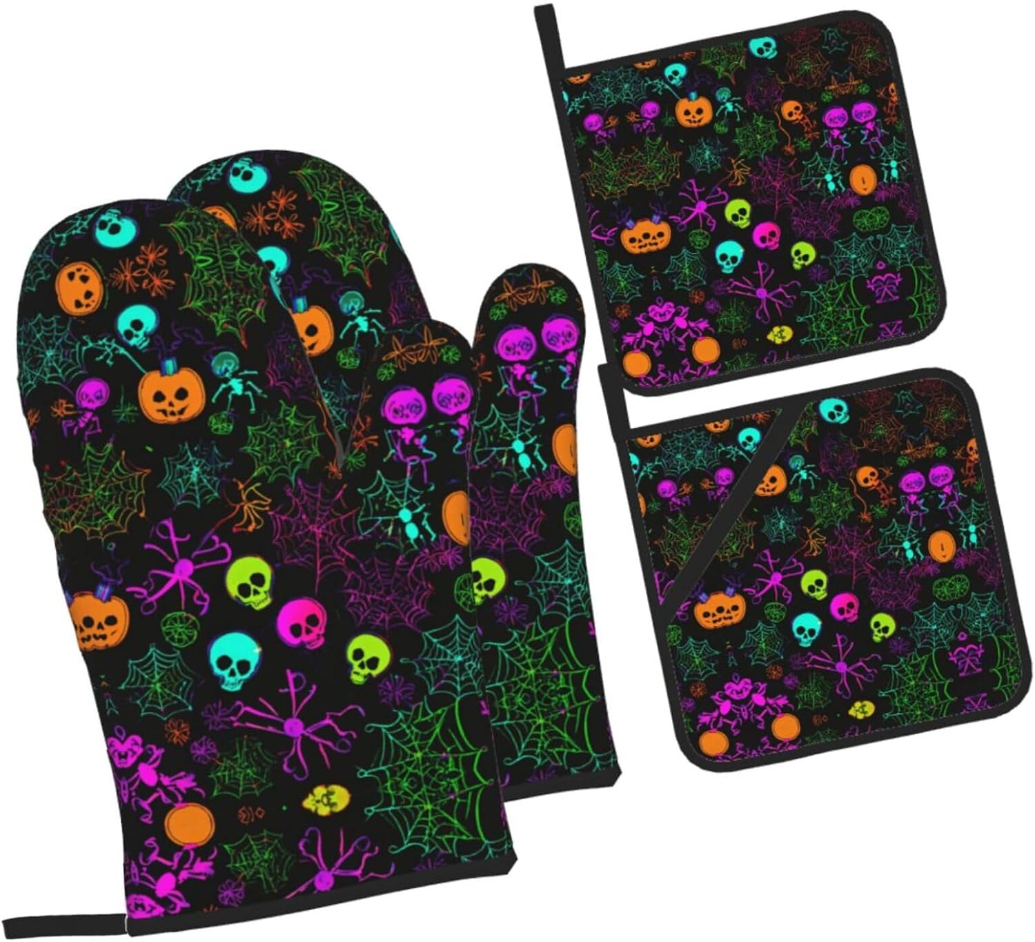 Halloween Skull Print Oven Mitts Set of 4