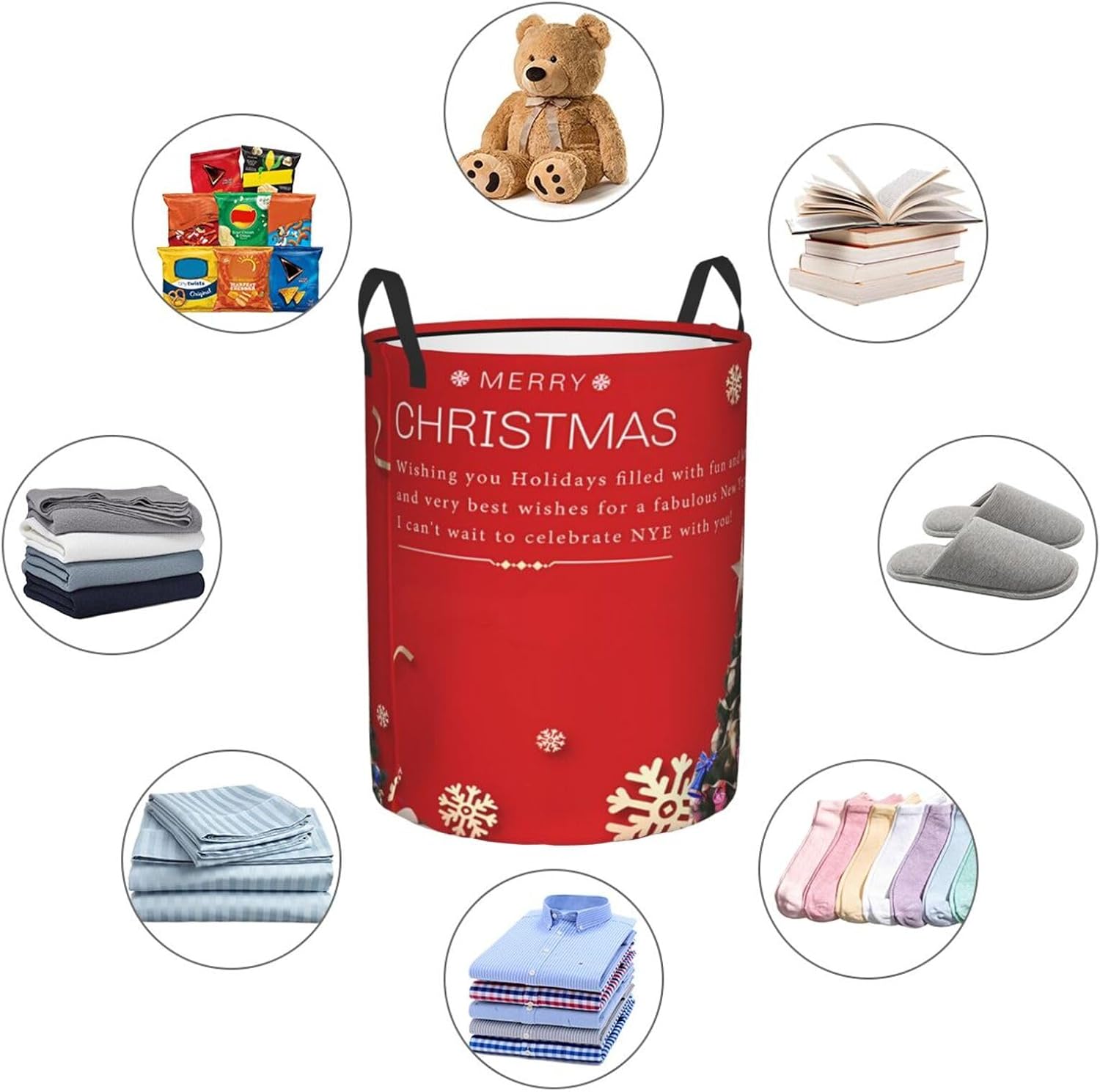 Merry Christmas Tree Snowflake Collapsible Laundry Basket
