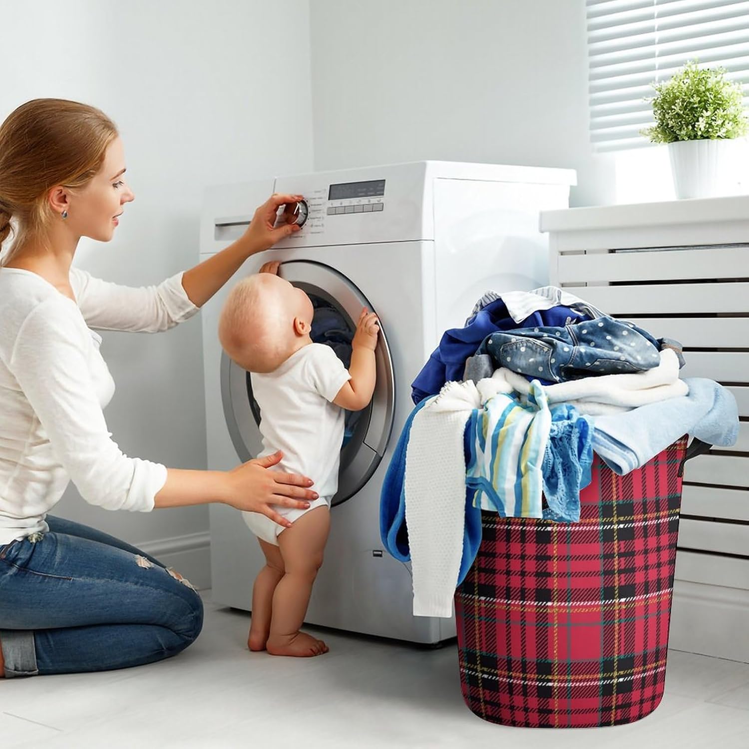 Christmas Plaid Tartan Laundry Hamper Multi-Purpose Organizer