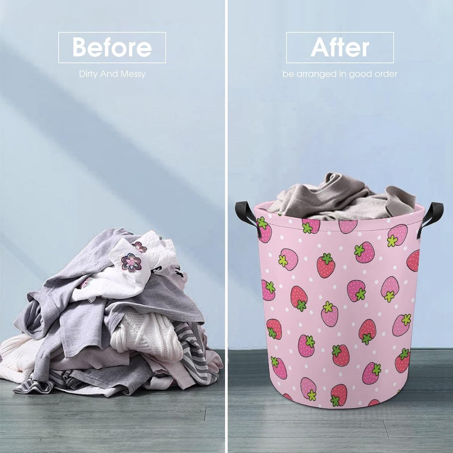 Perfectique Pink Strawberry Laundry Hamper Collapsible Waterproof Storage for Family Pets