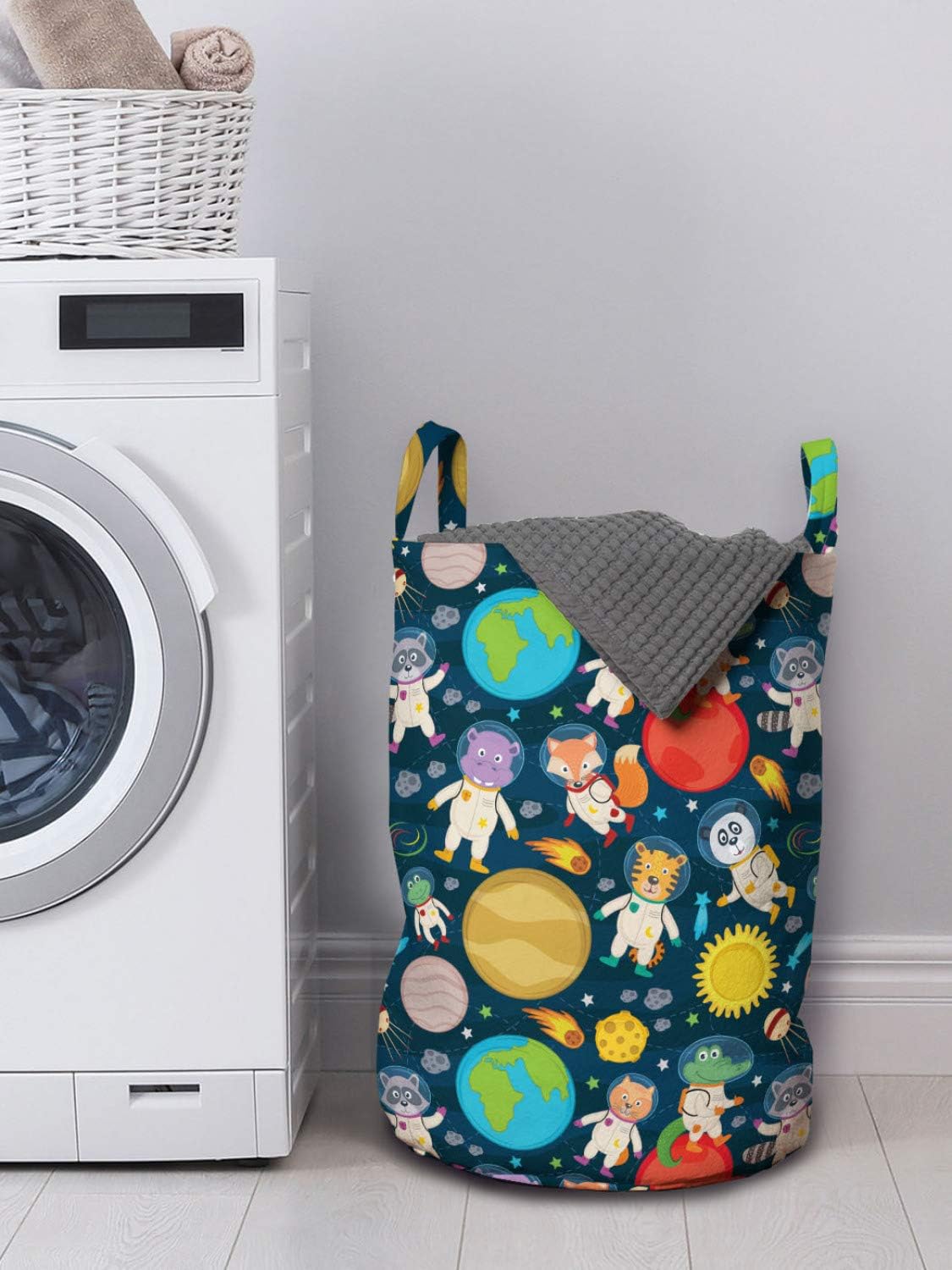 Space-Astronauts Storage Hamper for Laundromats with Drawstring Closure