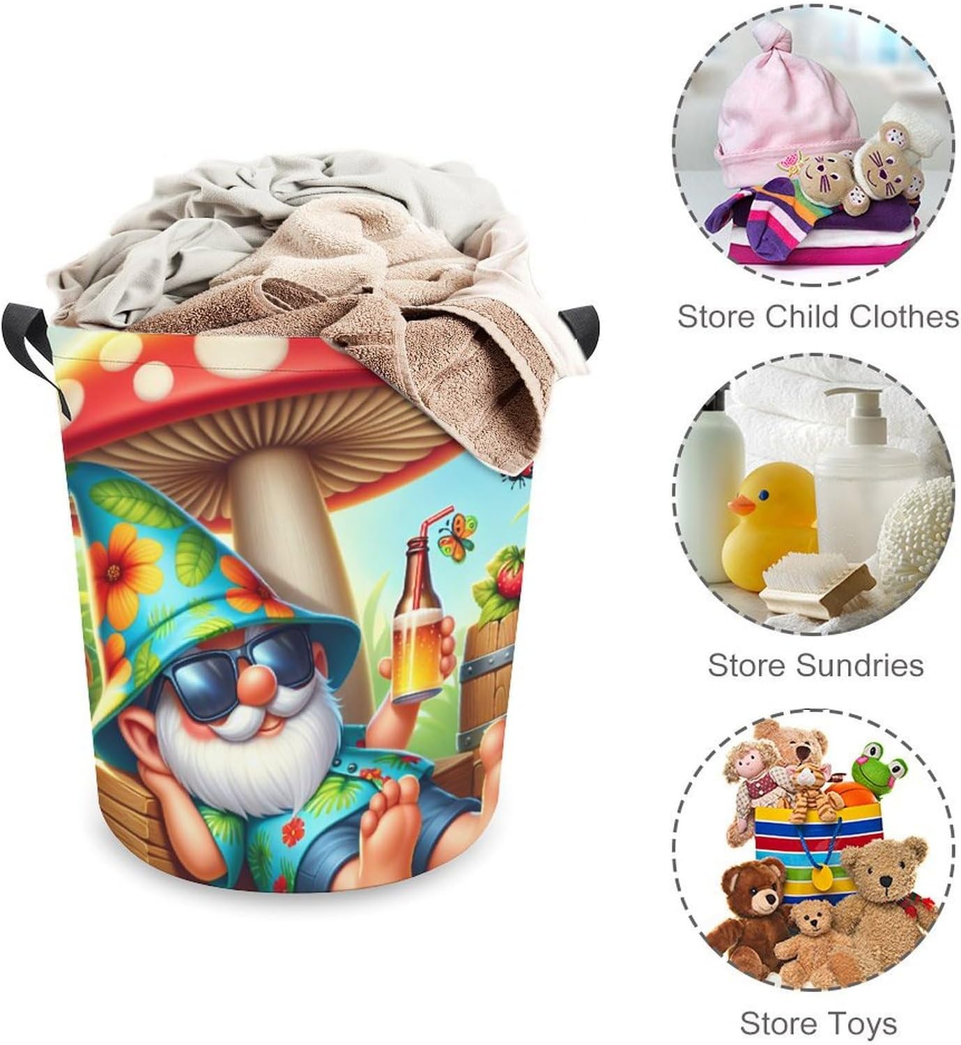 Full-Load Capacity Collapsible Laundry Hamper with Cartoon Gnome Design