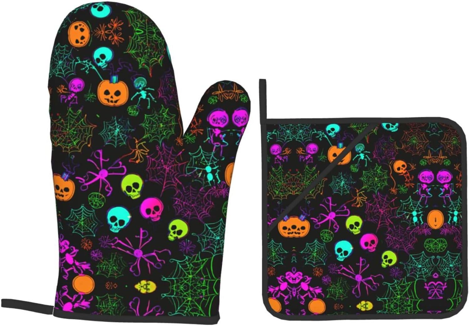 Halloween Skull Print Oven Mitts Set of 4