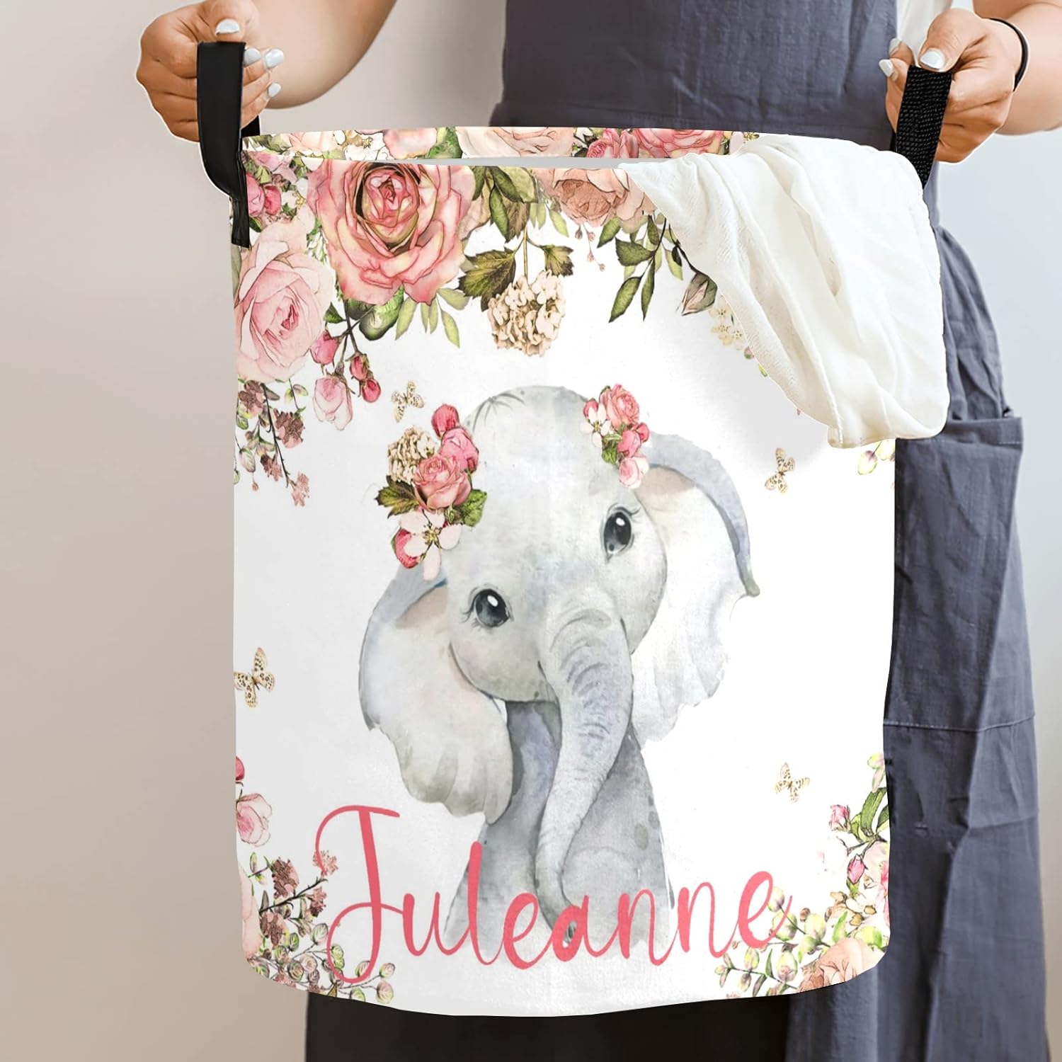 Personalized Foldable Laundry Basket with Handle for Home Storage