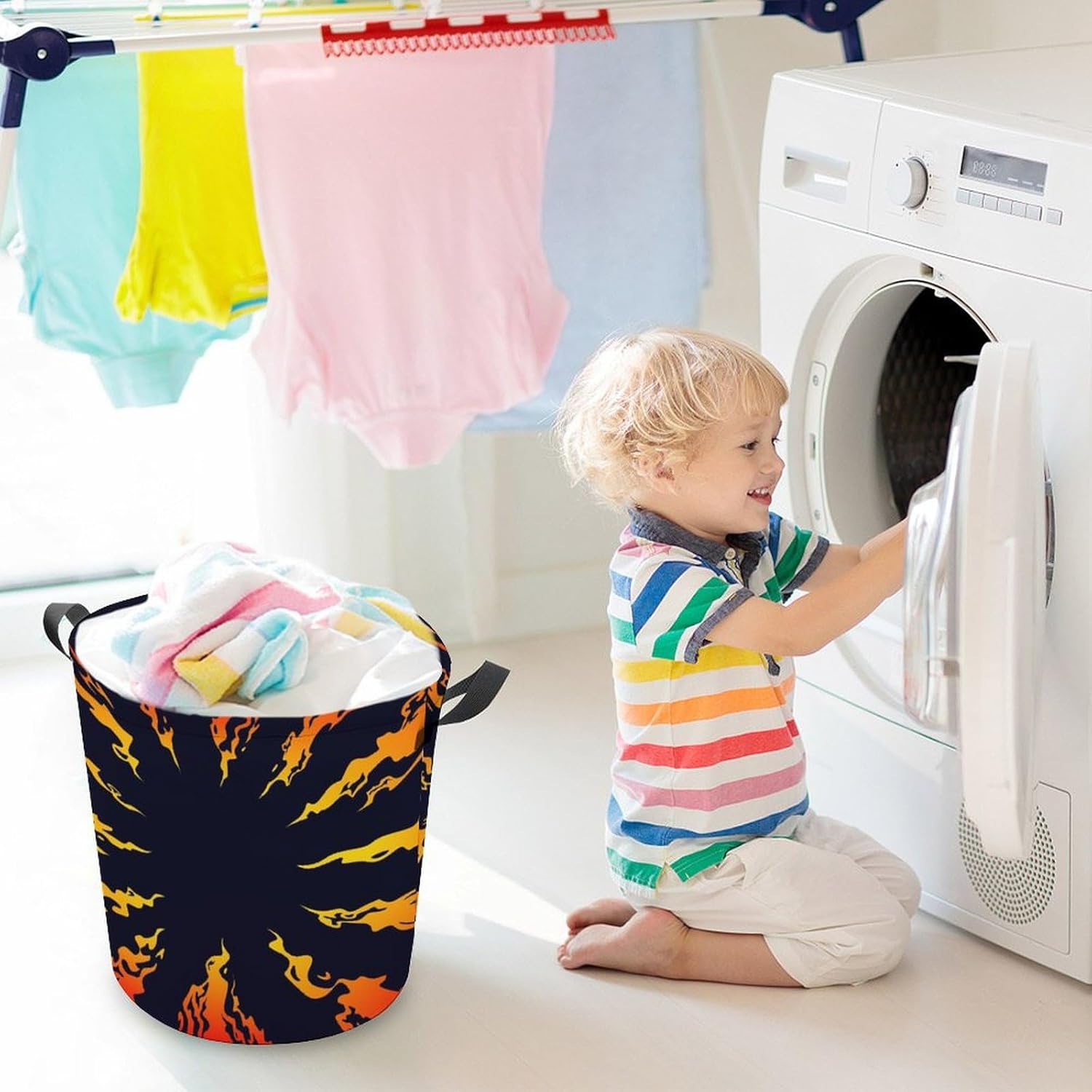 Fire Black Background Waterproof Laundry Hamper with Easy Carry Handles