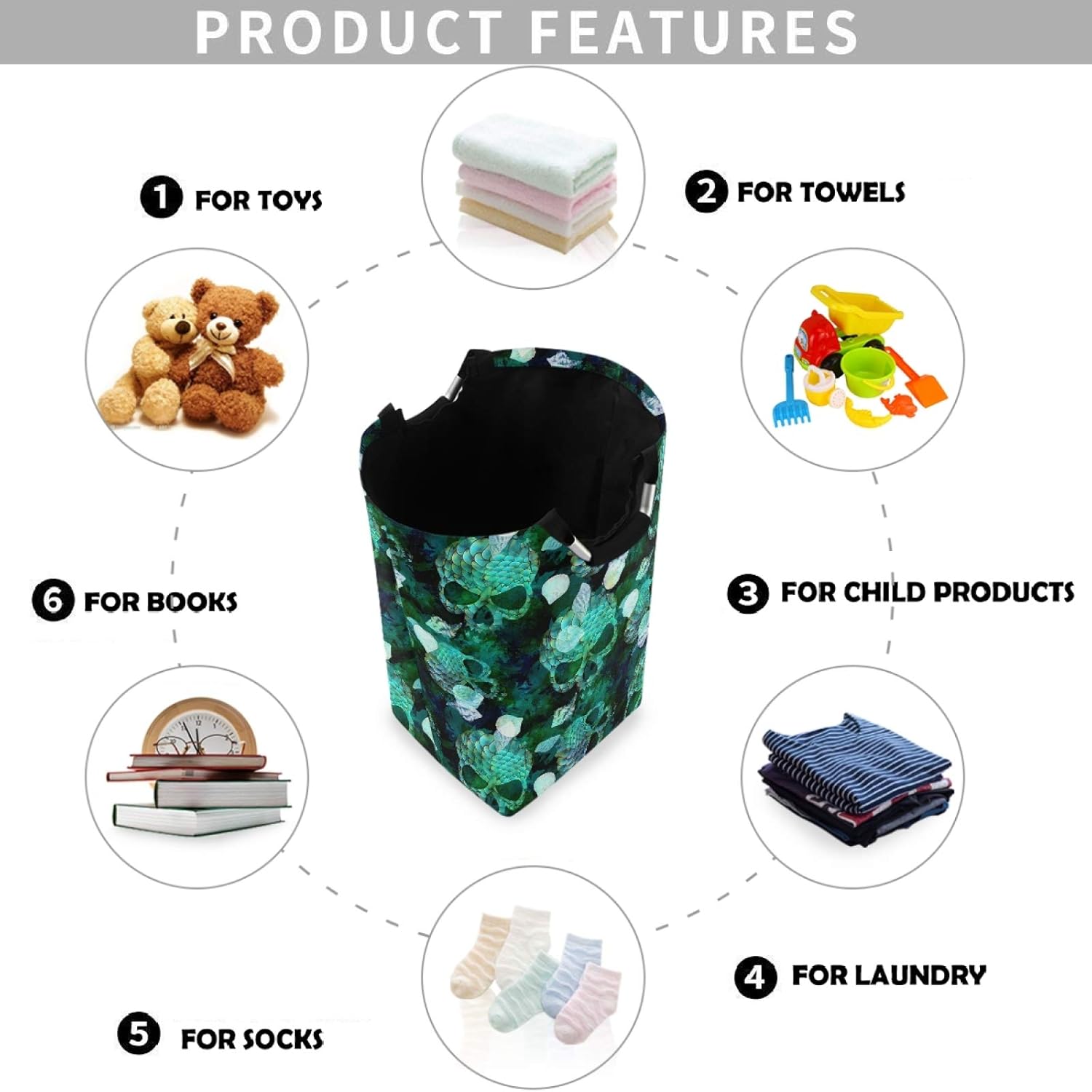 Visesunny Mermaid Scale Seashell Large Capacity Laundry Basket