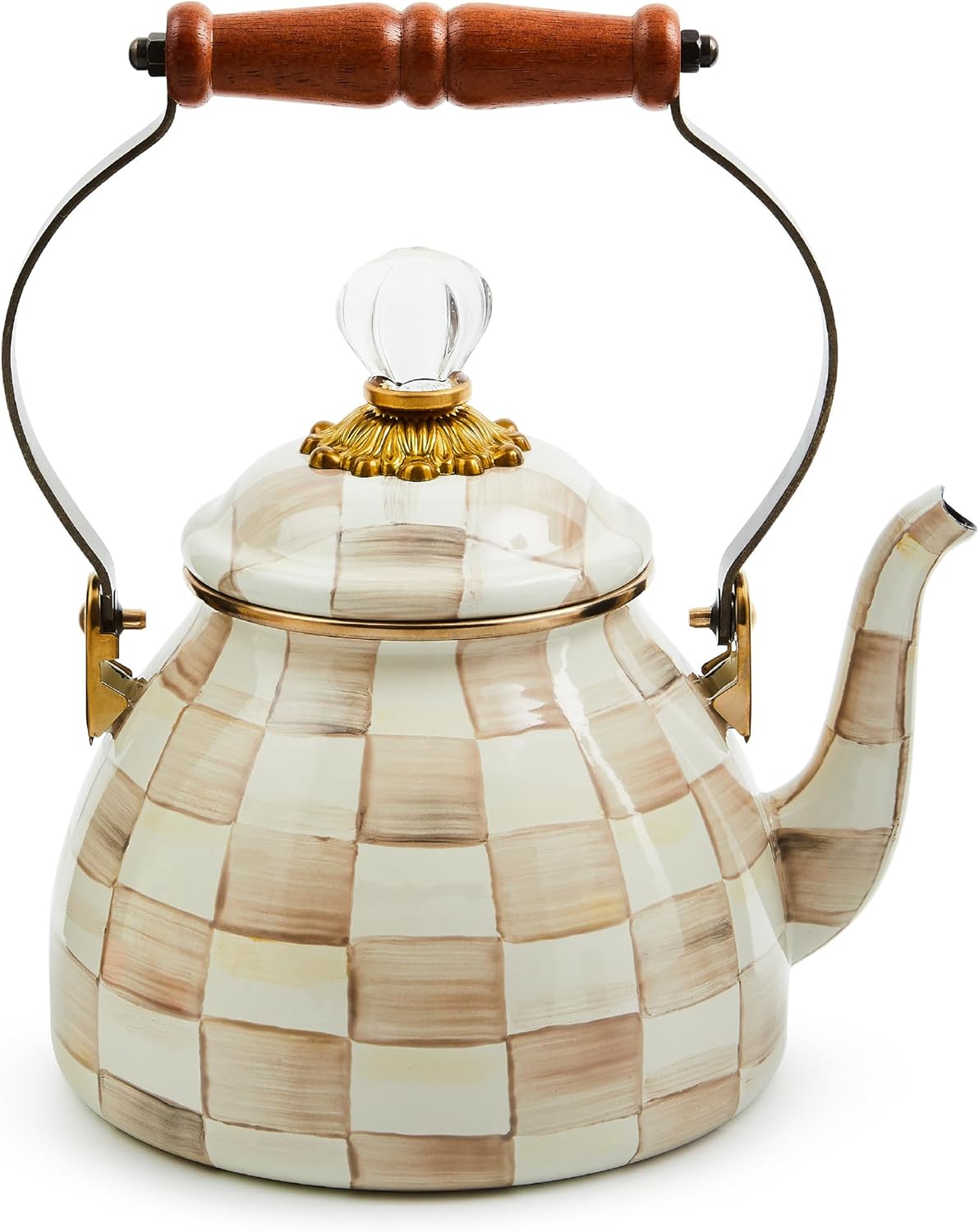 Stylish Mocha Check Tea Kettle for Coffee or Tea 2 Quarts