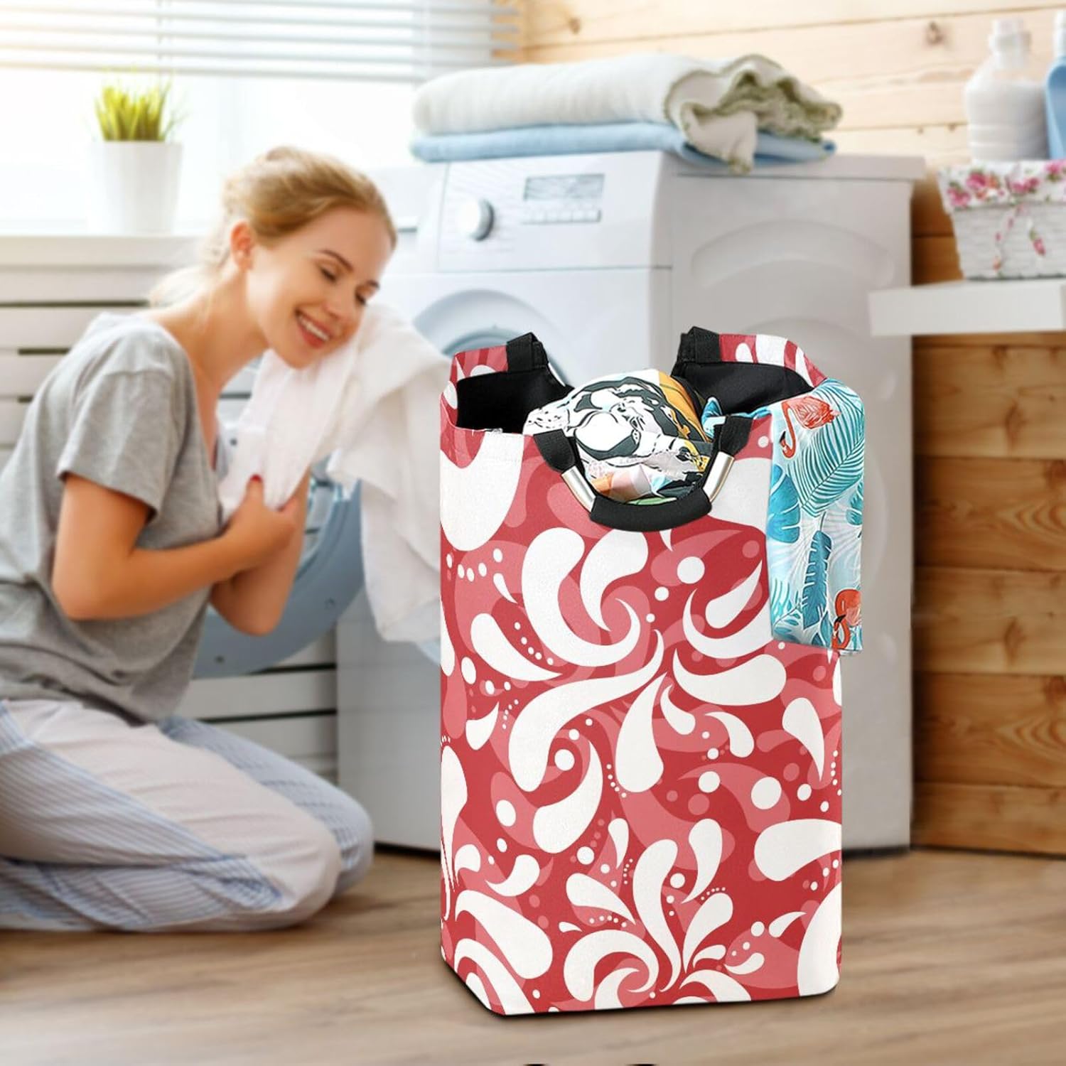 Retro Red Oriental Floral Clothes Hamper - Collapse Waterproof Laundry Organizer
