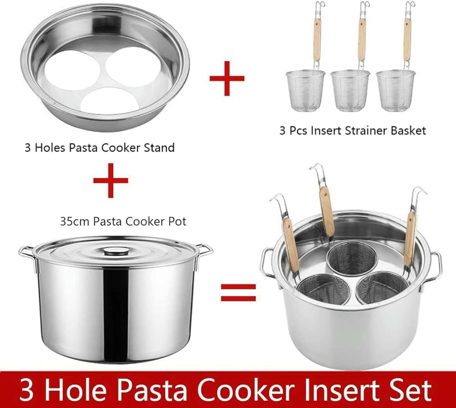 Stainless Steel Pasta Cooker Set Multi-Purpose Cooking Pot for Home Kitchen