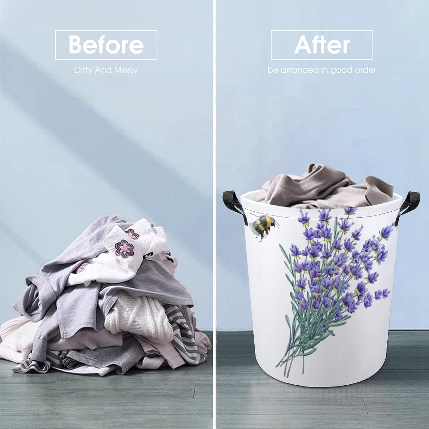 MEIKKO Watercolor Lavender Large Laundry Hamper Basket