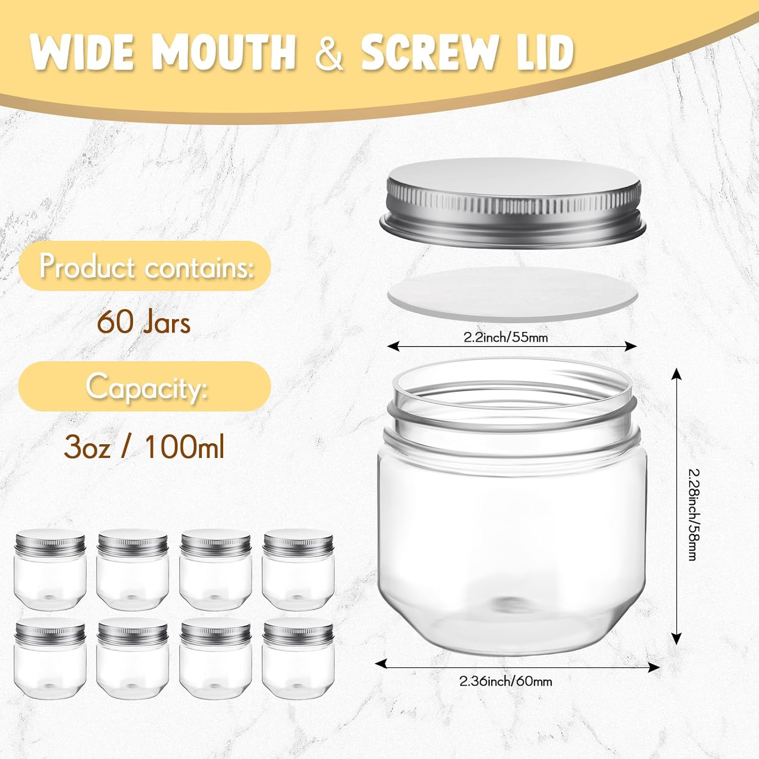 Tanlade 60-Piece Clear Plastic Mason Jars with Lids