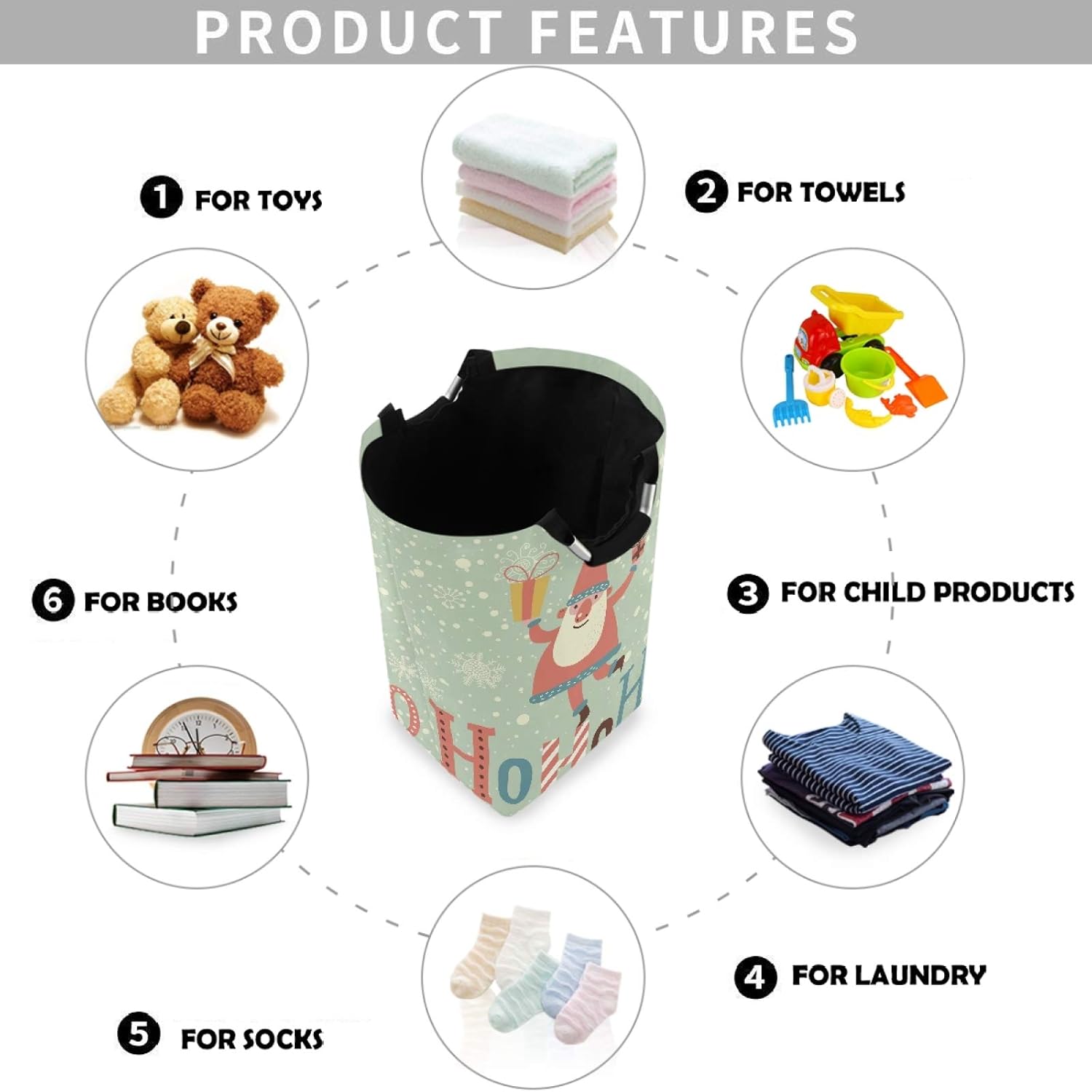 Visesunny Large Capacity Laundry Hamper Basket Funny Santa Claus Gift