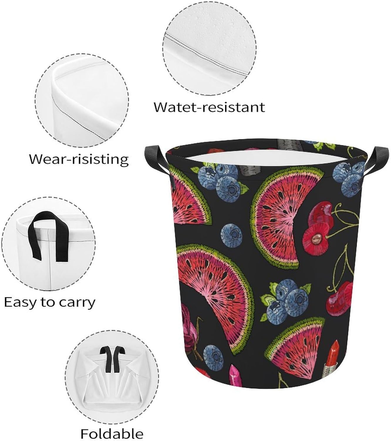 Cherry Watermelon Laundry Basket Durable Collapsible Hanger for Family Travel