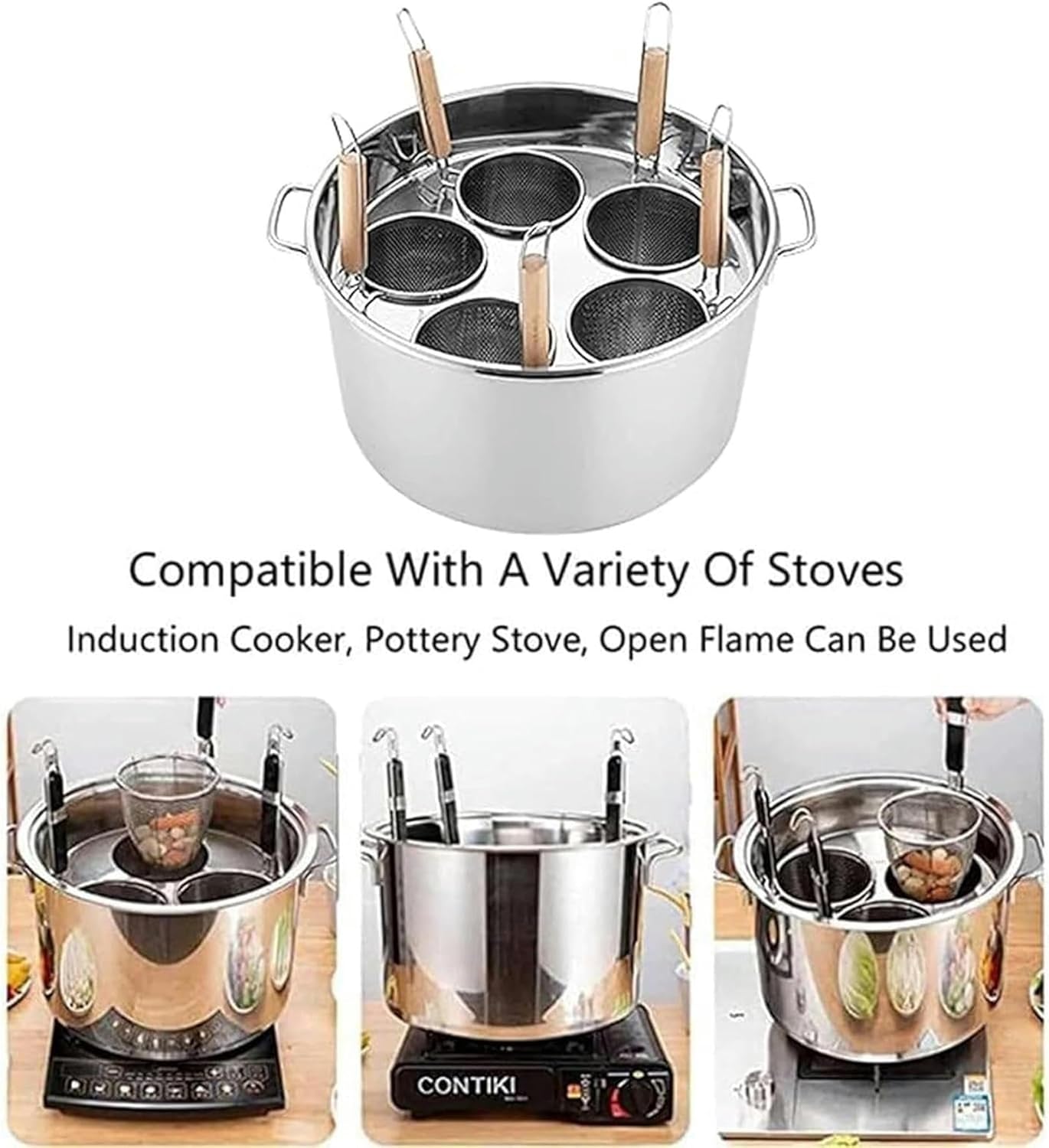 Commercial Spaghetti Pasta Cooker Set 5 Holes With Divider And Colander Strainer