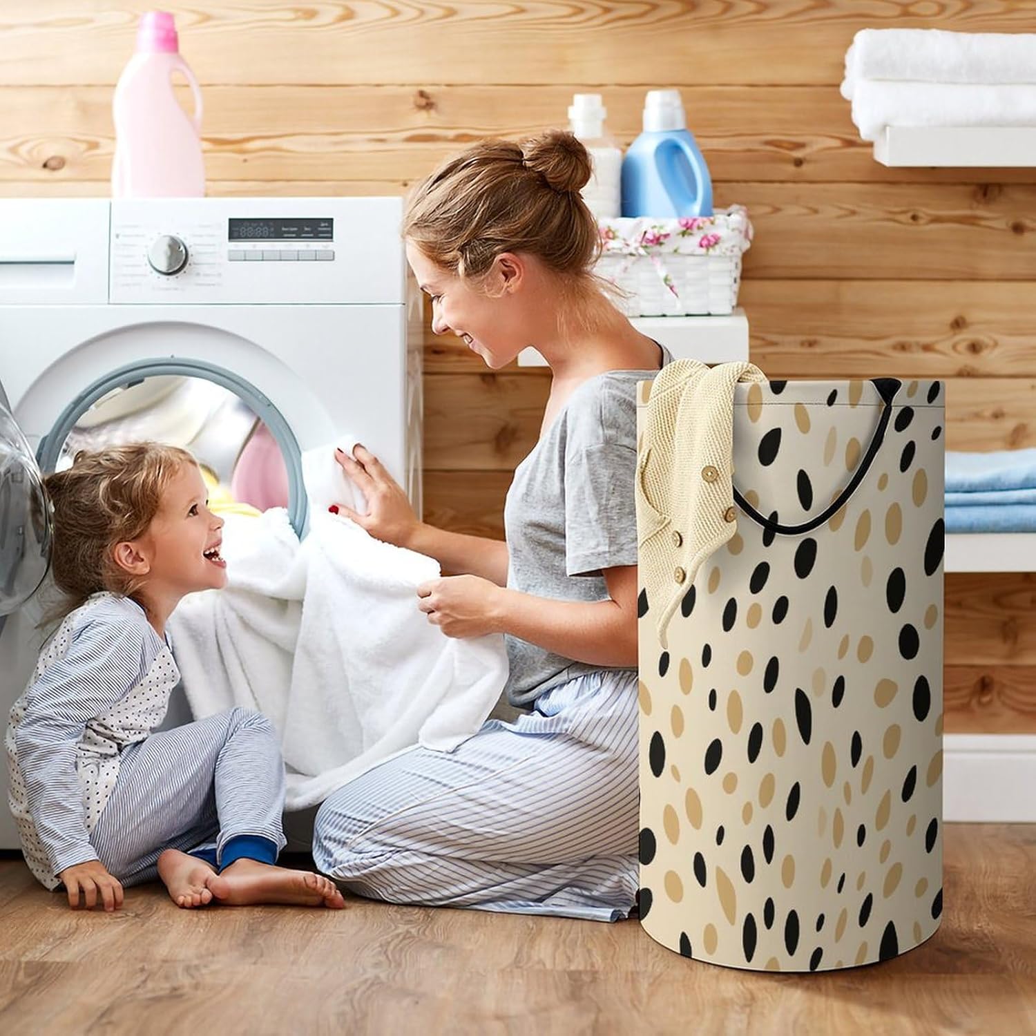 Leopard Print 87L Large Laundry Basket with Handle Foldable