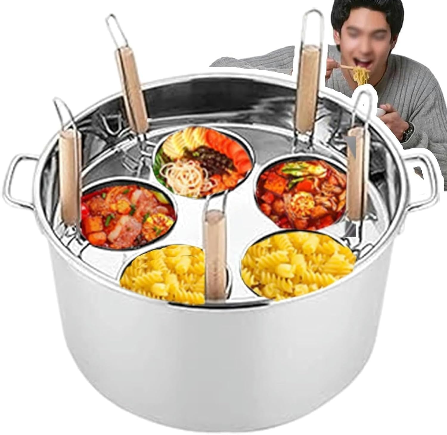 Commercial Spaghetti Pasta Cooker Set 5 Holes With Divider And Colander Strainer