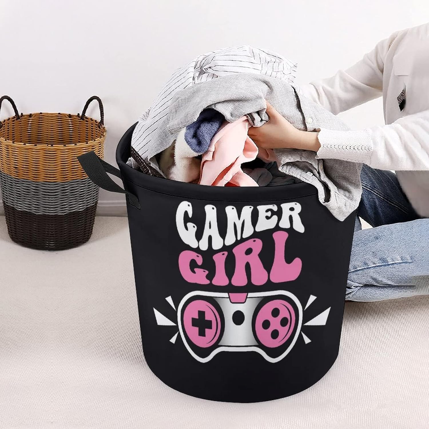 Gaming Pink Controller Large Laundry Hamper Basket