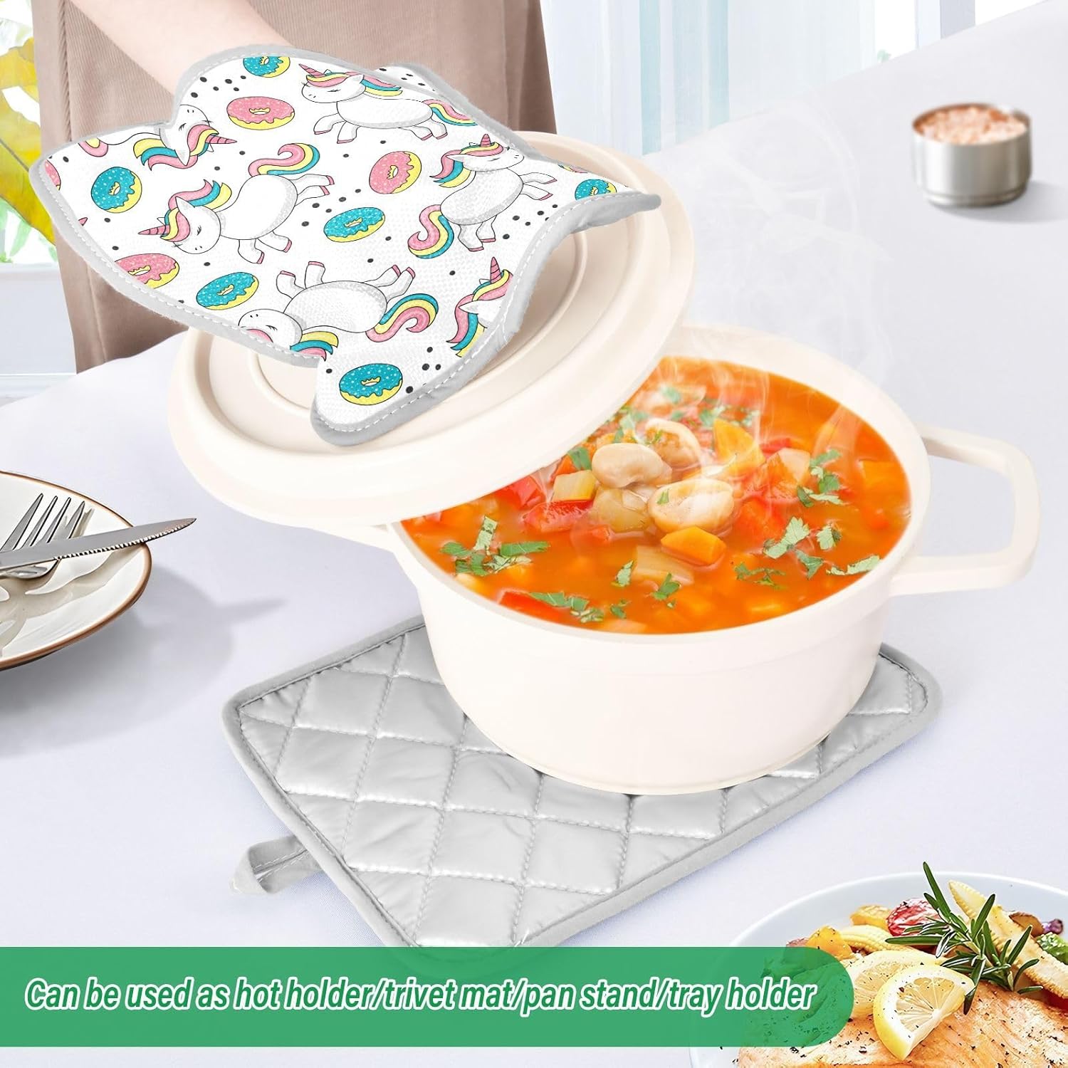 Cute Cartoon Unicorns 2-Pack Heat-Resistant Potholders