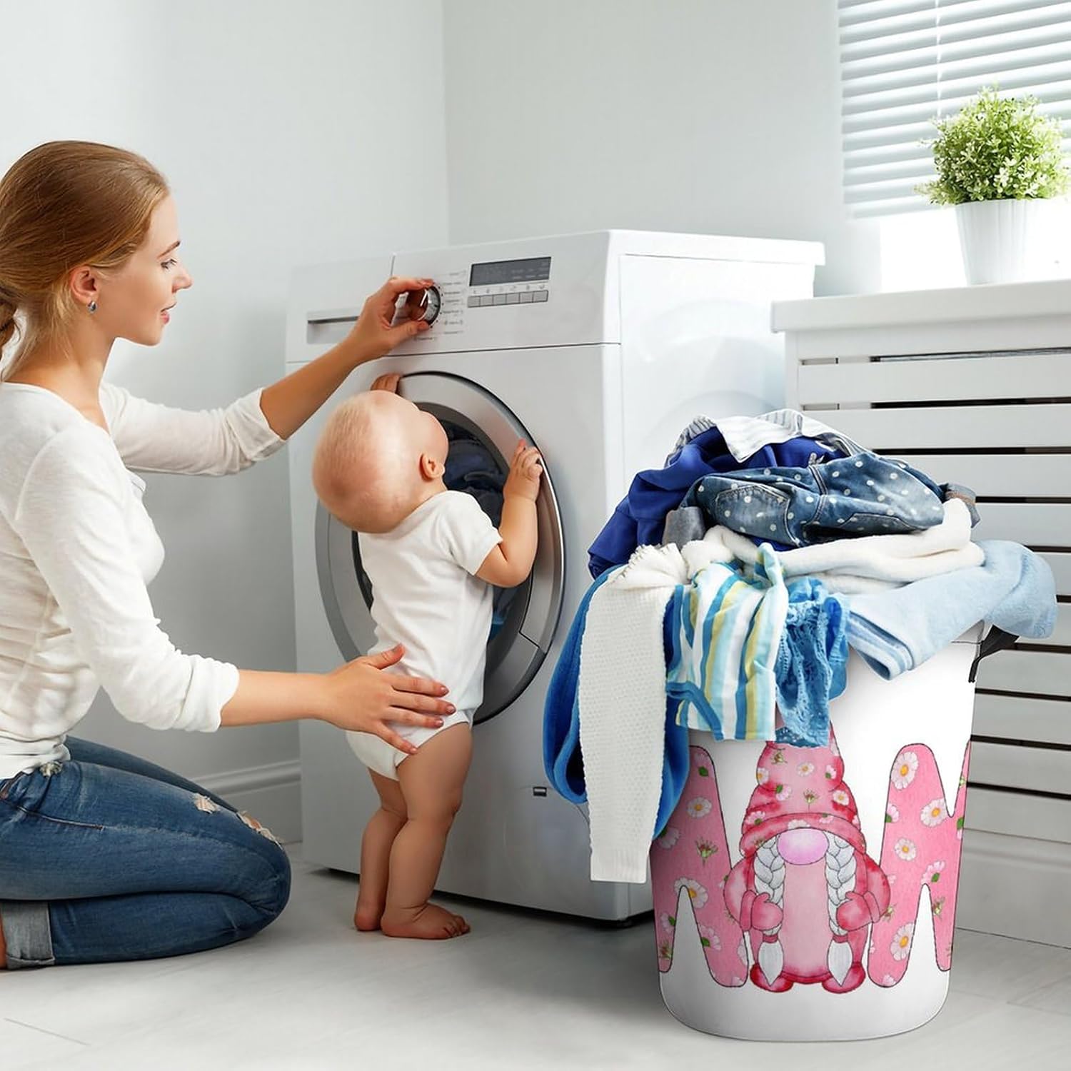 Colorful Watercolor Gnome Laundry Hamper