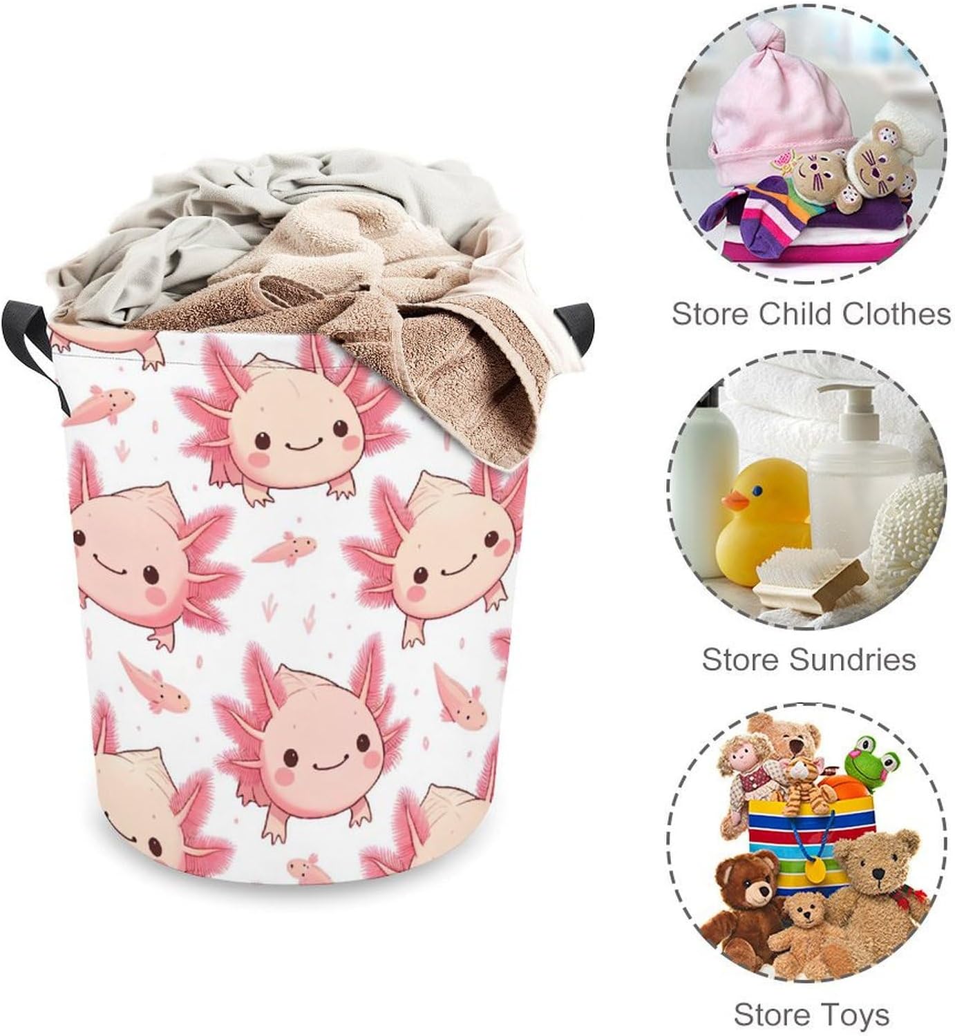 Cartoon Axolotl Pink Laundry Hamper