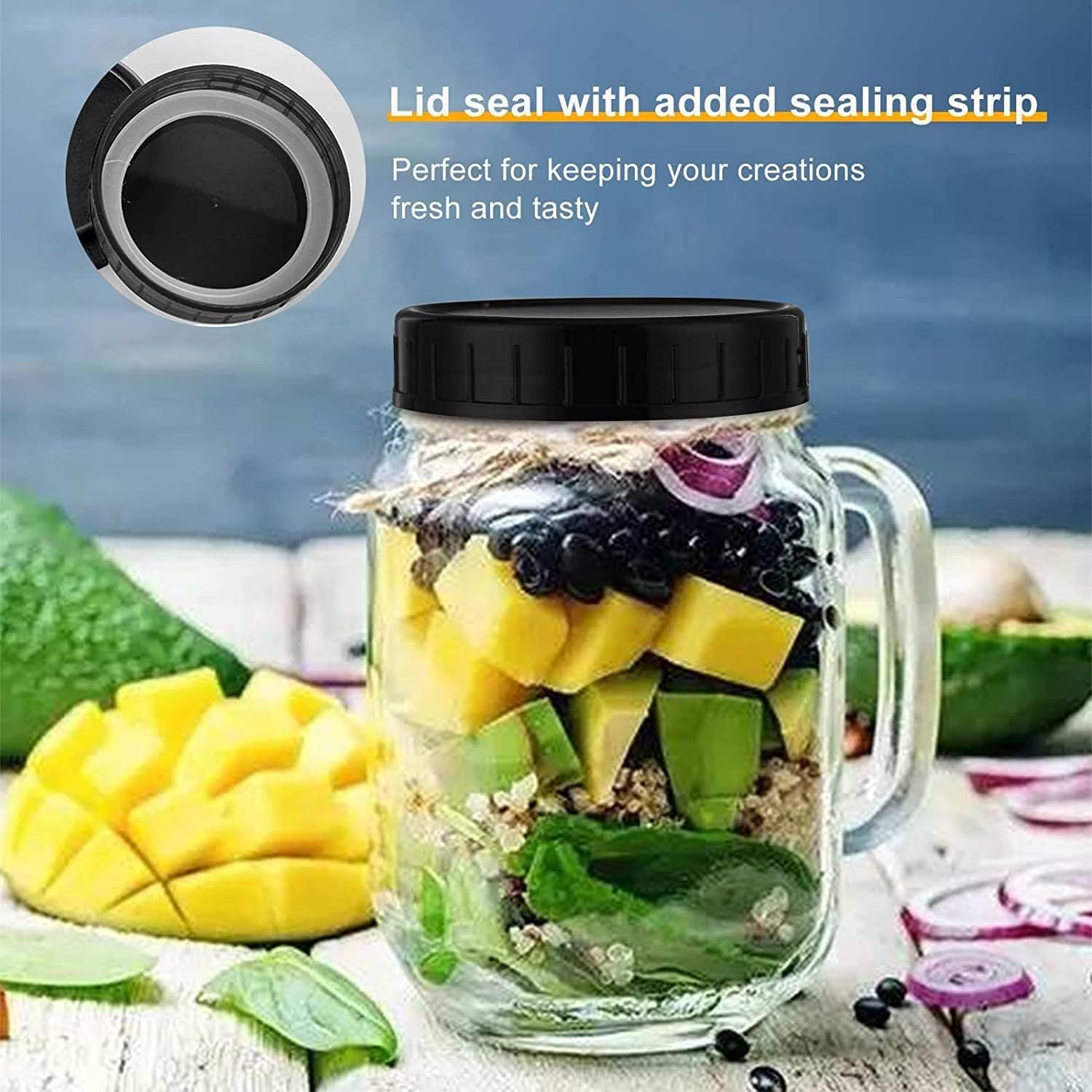Pizga Plastic Mason Jar Lids 8pcs Leak-Proof Leak-Resistant Orange