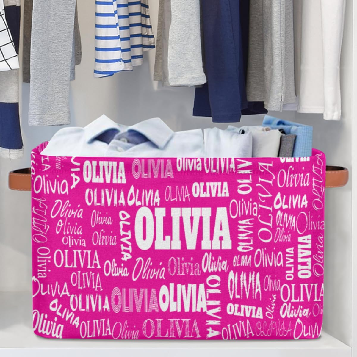 Personalized Storage Basket with Name Laundy Bin for Home Kitchen