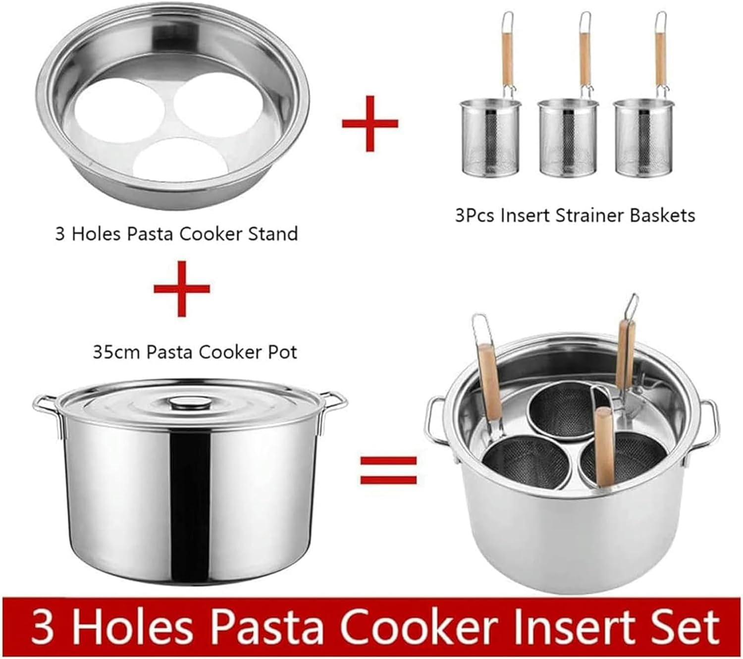 Stainless Steel Pasta Cooker Set - 345 Holes - Easy Drain Durable and mess-free