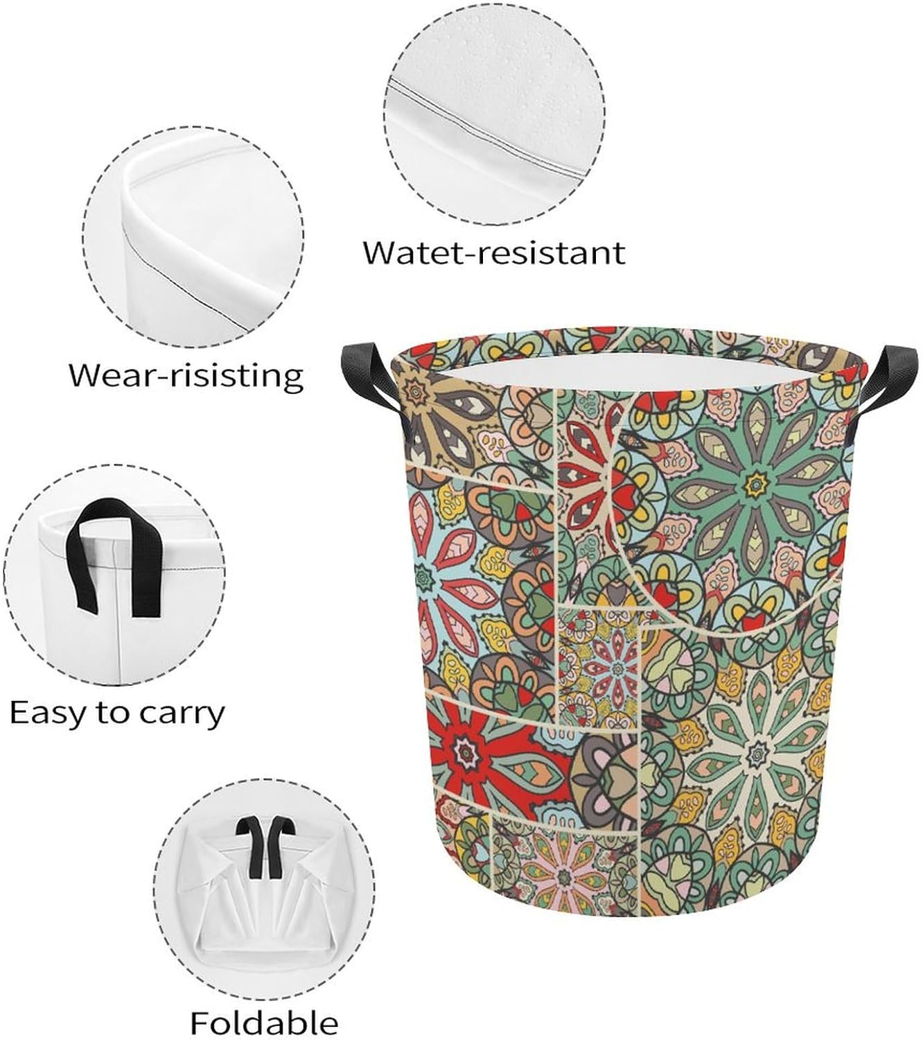 Ethnic Mosaic laundry hampers with Easy Carry Handles